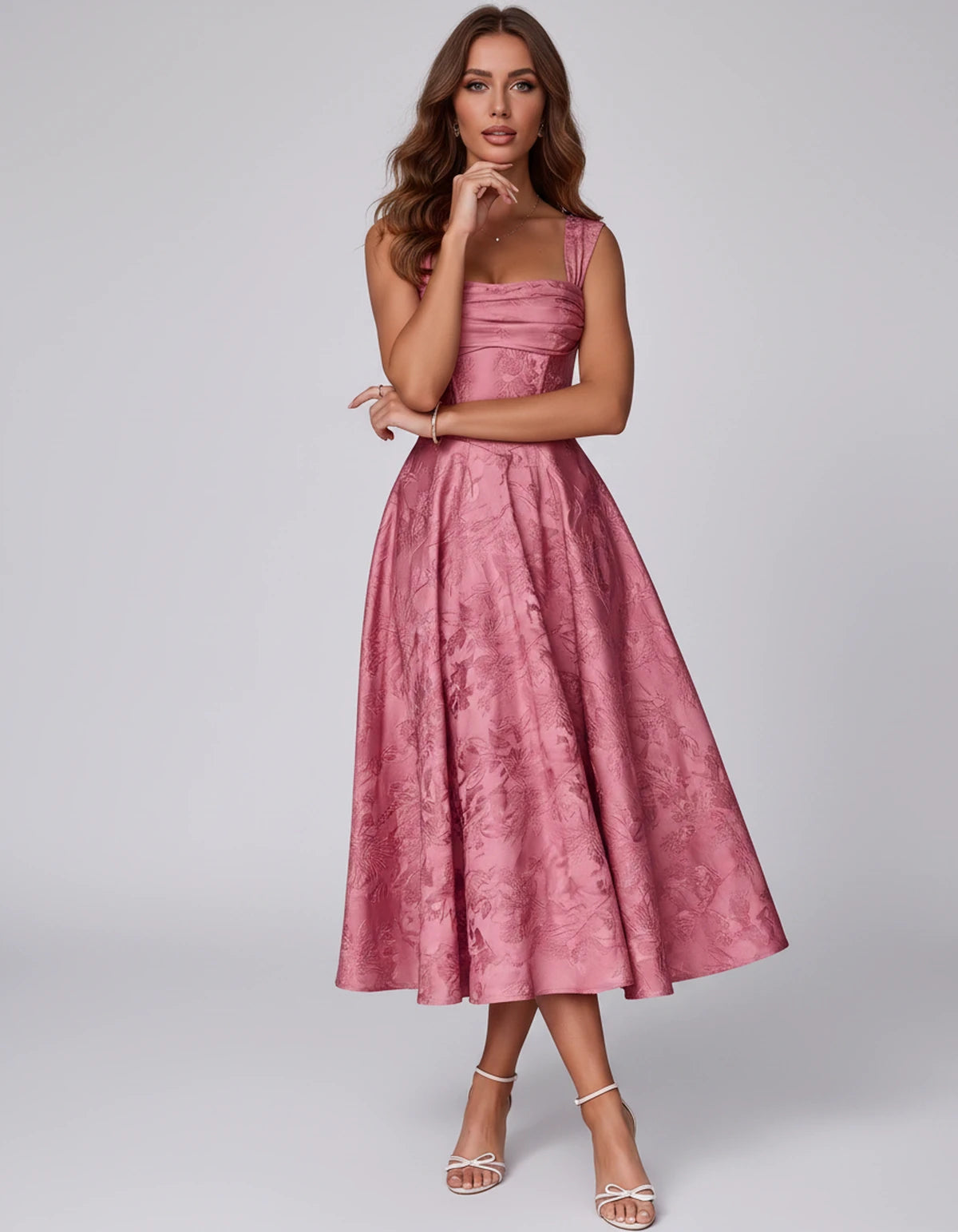 Bellerose Midi Dresses — Pink | SKU: SD-42237-pink-2,SD-42237-pink-4,SD-42237-pink-6,SD-42237-pink-8,SD-42237-pink-10,SD-42237-pink-12,SD-42237-pink-14,SD-42237-pink-16,SD-42237-pink-16W,SD-42237-pink-18W,SD-42237-pink-20W,SD-42237-pink-22W
