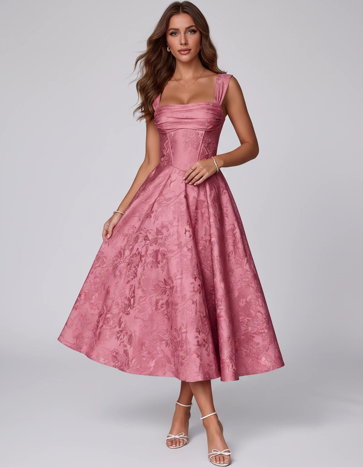 Bellerose Midi Dresses — Pink | SKU: SD-42237-pink-2,SD-42237-pink-4,SD-42237-pink-6,SD-42237-pink-8,SD-42237-pink-10,SD-42237-pink-12,SD-42237-pink-14,SD-42237-pink-16,SD-42237-pink-16W,SD-42237-pink-18W,SD-42237-pink-20W,SD-42237-pink-22W