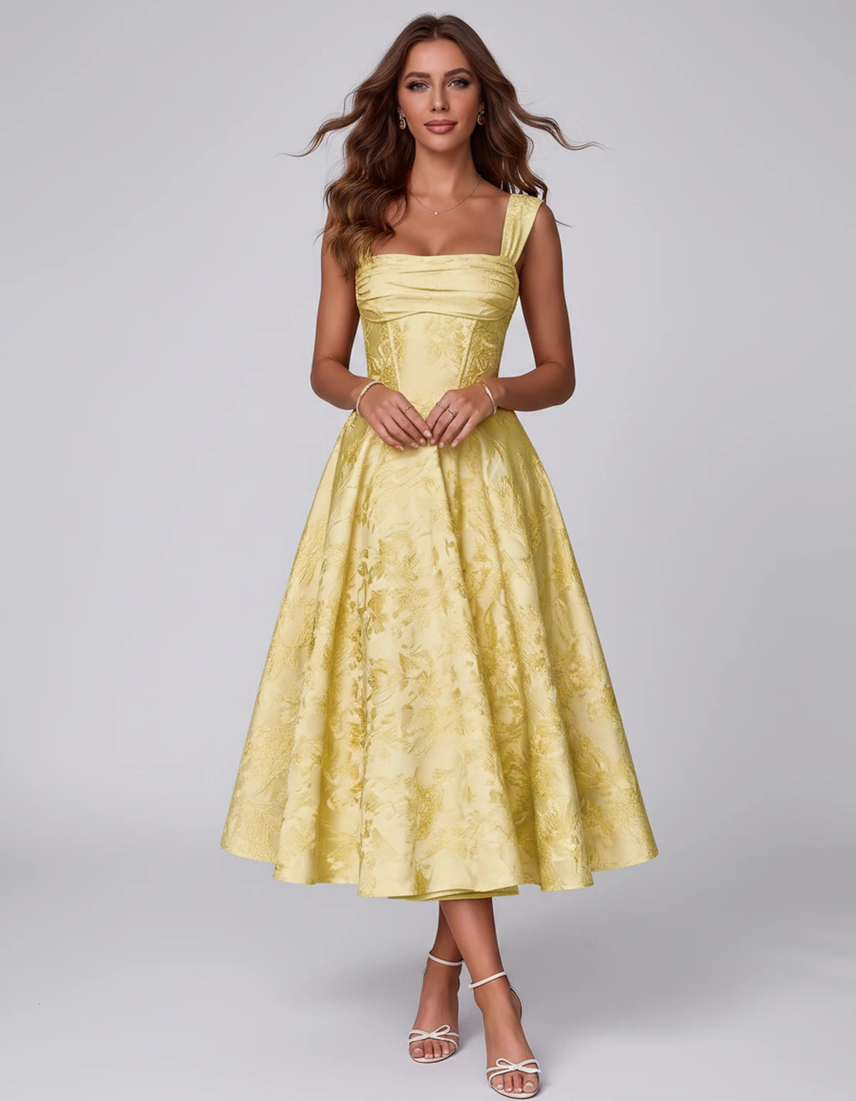 Bellerose Midi Dresses — Yellow | SKU: SD-42237-yellow-2,SD-42237-yellow-4,SD-42237-yellow-6,SD-42237-yellow-8,SD-42237-yellow-10,SD-42237-yellow-12,SD-42237-yellow-14,SD-42237-yellow-16,SD-42237-yellow-16W,SD-42237-yellow-18W,SD-42237-yellow-20W,SD-42237-yellow-22W