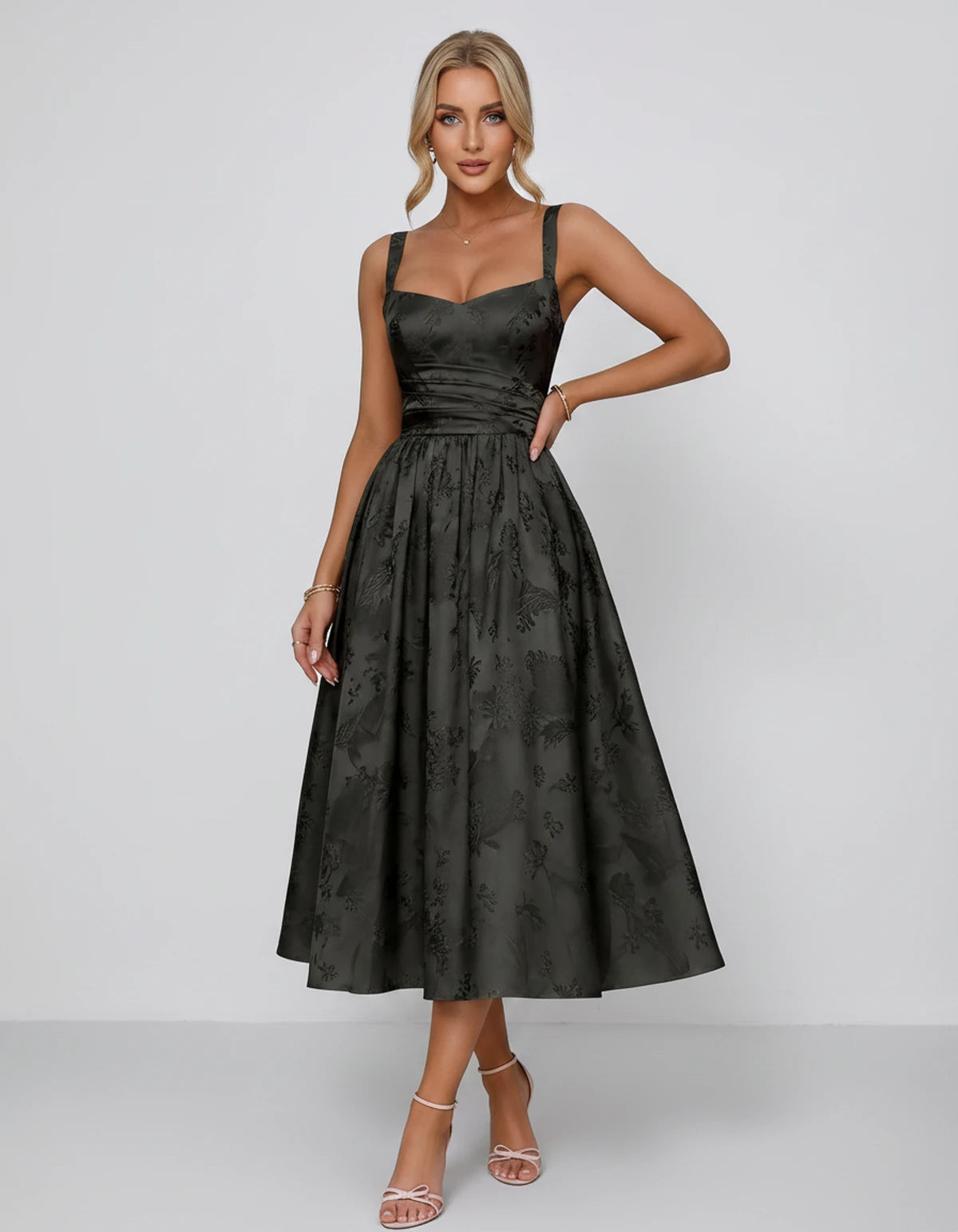 Belvedere Midi Dresses — Black | SKU: SD-84503-black-2,SD-84503-black-4,SD-84503-black-6,SD-84503-black-8,SD-84503-black-10,SD-84503-black-12,SD-84503-black-14,SD-84503-black-16,SD-84503-black-16W,SD-84503-black-18W,SD-84503-black-20W
