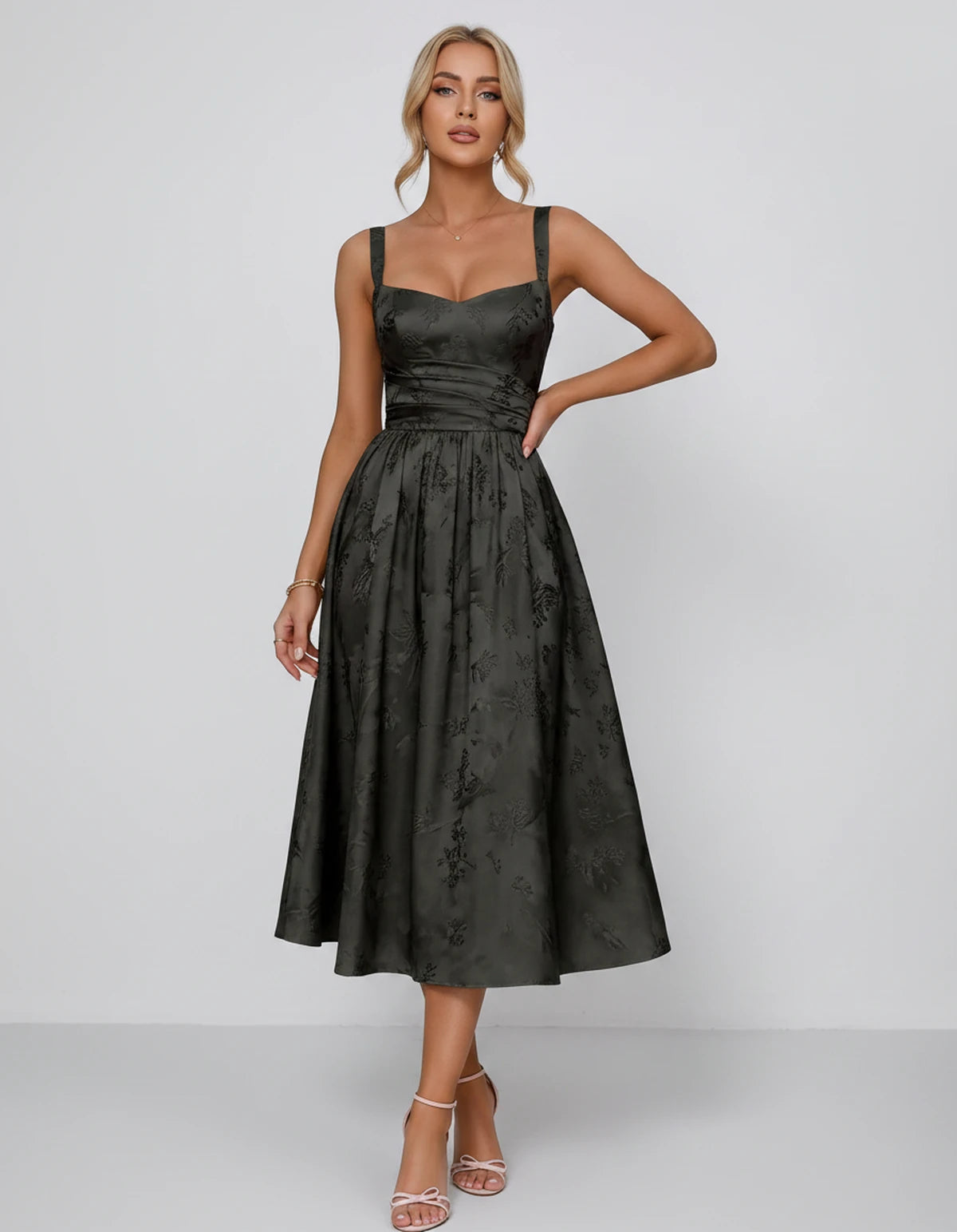 Belvedere Midi Dresses — Black | SKU: SD-84503-black-2,SD-84503-black-4,SD-84503-black-6,SD-84503-black-8,SD-84503-black-10,SD-84503-black-12,SD-84503-black-14,SD-84503-black-16,SD-84503-black-16W,SD-84503-black-18W,SD-84503-black-20W