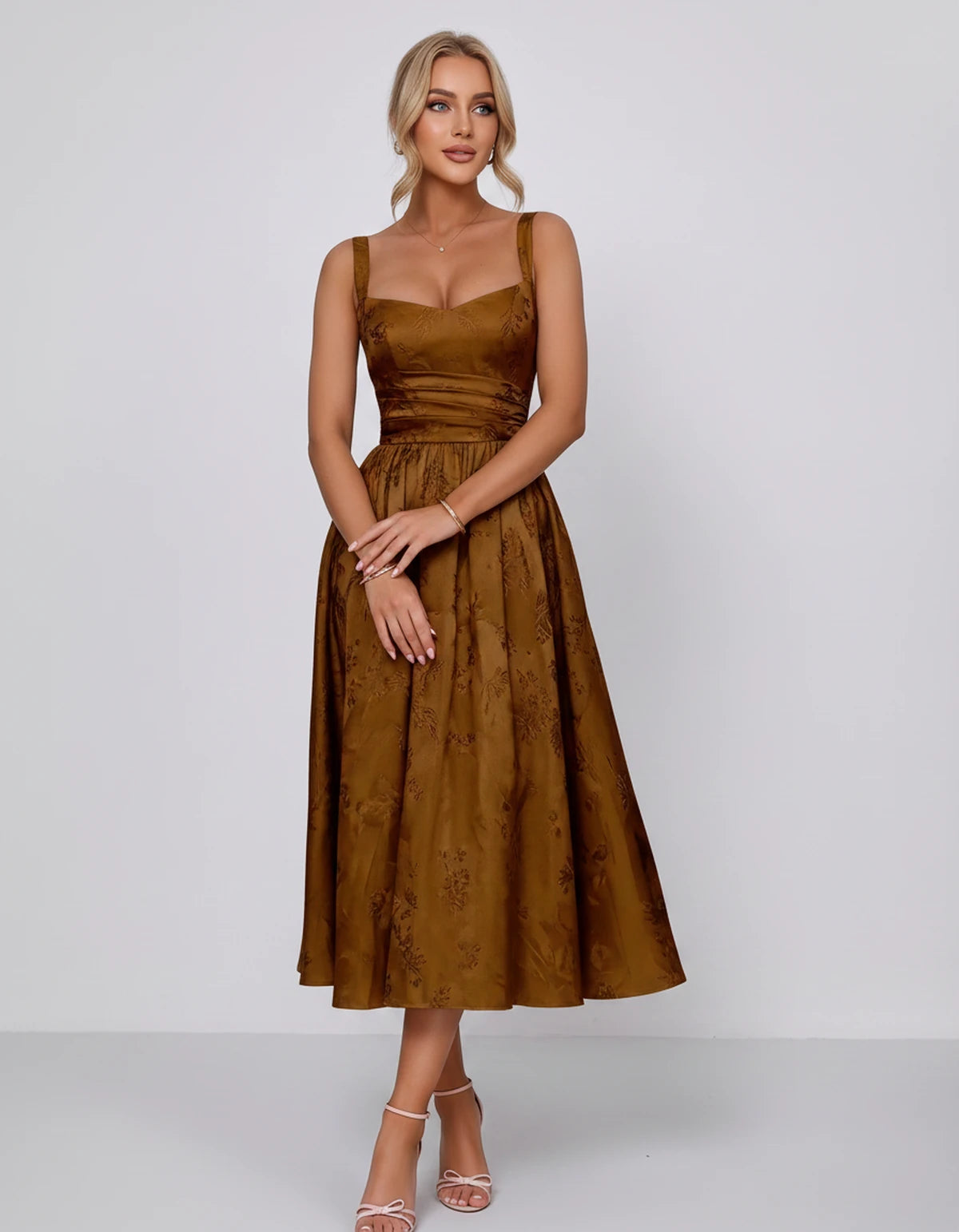 Belvedere Midi Dresses — Burnt Orange | SKU: SD-84503-burntorange-2,SD-84503-burntorange-4,SD-84503-burntorange-6,SD-84503-burntorange-8,SD-84503-burntorange-10,SD-84503-burntorange-12,SD-84503-burntorange-14,SD-84503-burntorange-16,SD-84503-burntorange-16W,SD-84503-burntorange-18W,SD-84503-burntorange-20W