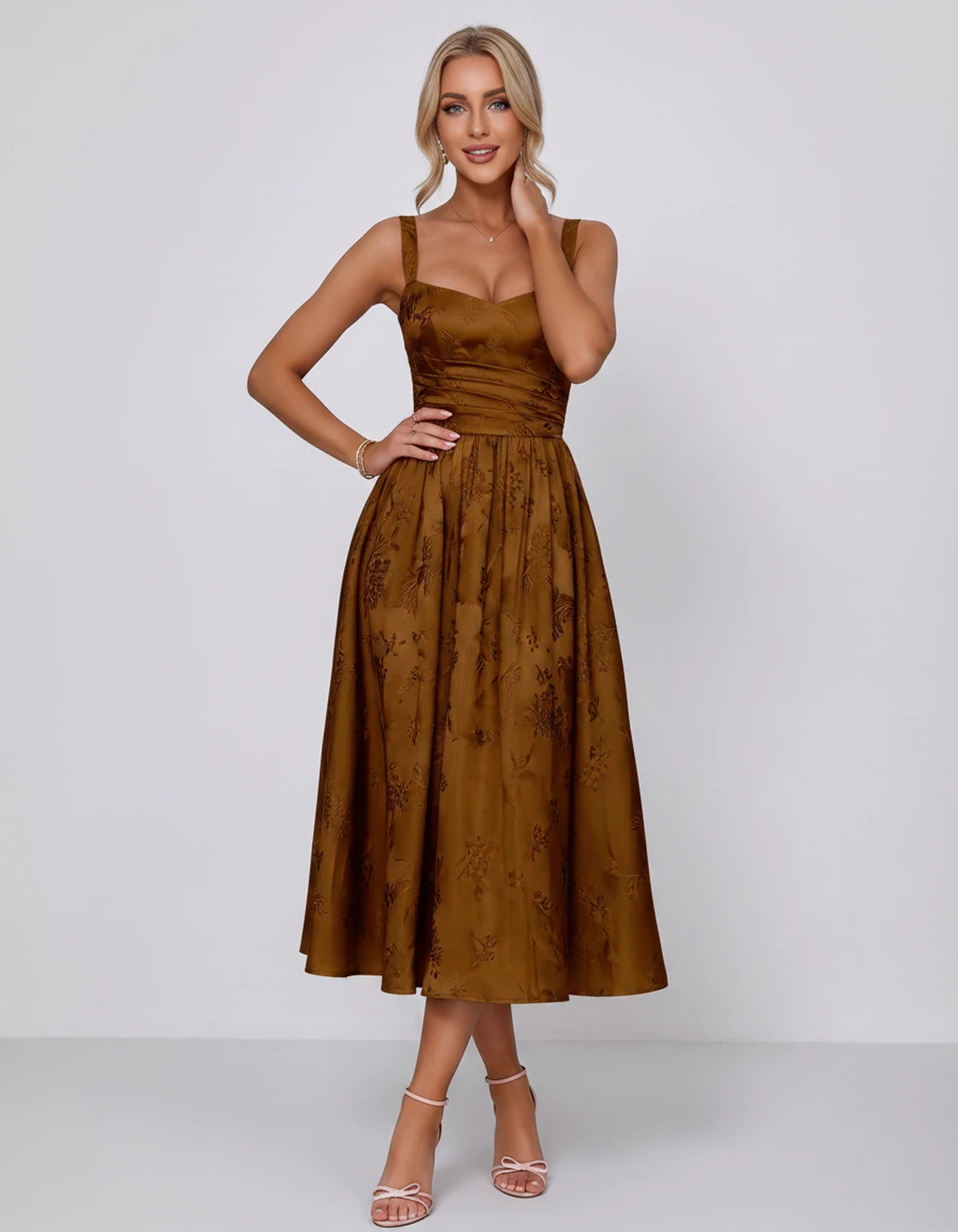 Belvedere Midi Dresses — Burnt Orange | SKU: SD-84503-burntorange-2,SD-84503-burntorange-4,SD-84503-burntorange-6,SD-84503-burntorange-8,SD-84503-burntorange-10,SD-84503-burntorange-12,SD-84503-burntorange-14,SD-84503-burntorange-16,SD-84503-burntorange-16W,SD-84503-burntorange-18W,SD-84503-burntorange-20W