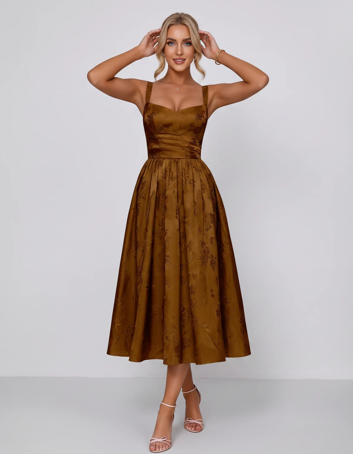 Belvedere Midi Dresses — Burnt Orange | SKU: SD-84503-burntorange-2,SD-84503-burntorange-4,SD-84503-burntorange-6,SD-84503-burntorange-8,SD-84503-burntorange-10,SD-84503-burntorange-12,SD-84503-burntorange-14,SD-84503-burntorange-16,SD-84503-burntorange-16W,SD-84503-burntorange-18W,SD-84503-burntorange-20W