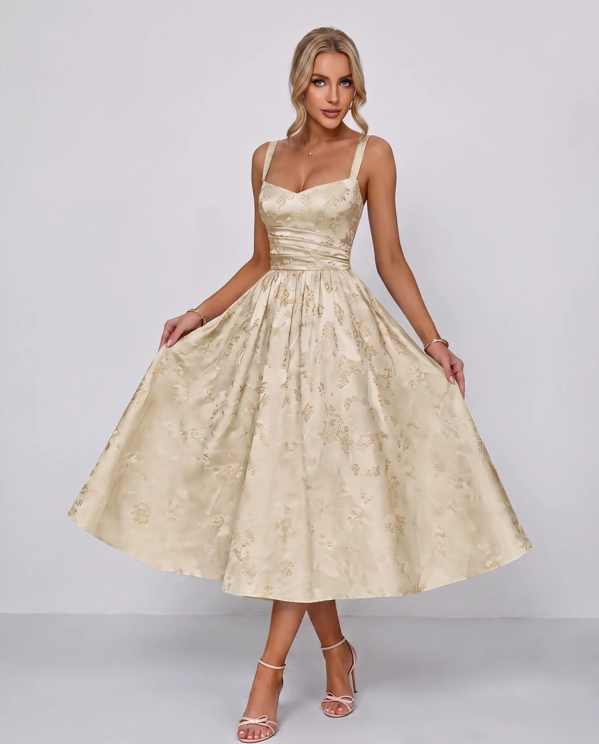 Belvedere Midi Dresses — Champagne