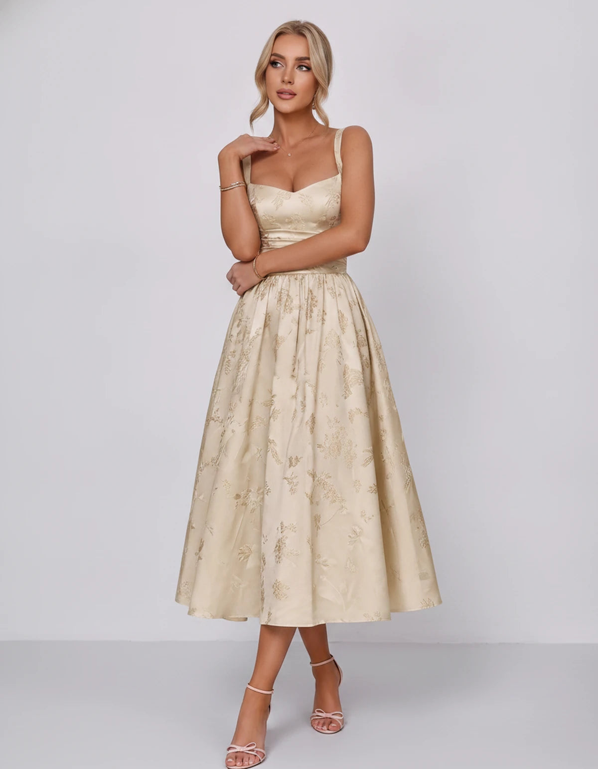 Belvedere Midi Dresses — Champagne | SKU: SD-84503-champagne-2,SD-84503-champagne-4,SD-84503-champagne-6,SD-84503-champagne-8,SD-84503-champagne-10,SD-84503-champagne-12,SD-84503-champagne-14,SD-84503-champagne-16,SD-84503-champagne-16W,SD-84503-champagne-18W,SD-84503-champagne-20W