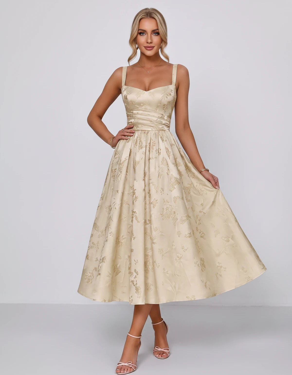 Belvedere Midi Dresses — Champagne | SKU: SD-84503-champagne-2,SD-84503-champagne-4,SD-84503-champagne-6,SD-84503-champagne-8,SD-84503-champagne-10,SD-84503-champagne-12,SD-84503-champagne-14,SD-84503-champagne-16,SD-84503-champagne-16W,SD-84503-champagne-18W,SD-84503-champagne-20W
