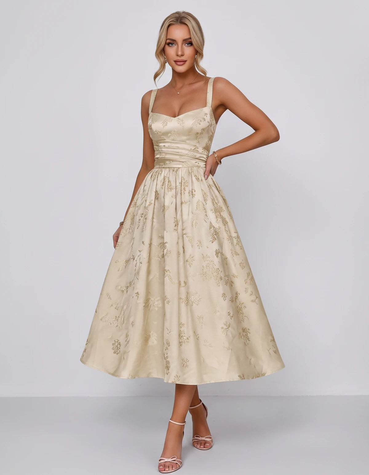 Belvedere Midi Dresses — Champagne | SKU: SD-84503-champagne-2,SD-84503-champagne-4,SD-84503-champagne-6,SD-84503-champagne-8,SD-84503-champagne-10,SD-84503-champagne-12,SD-84503-champagne-14,SD-84503-champagne-16,SD-84503-champagne-16W,SD-84503-champagne-18W,SD-84503-champagne-20W