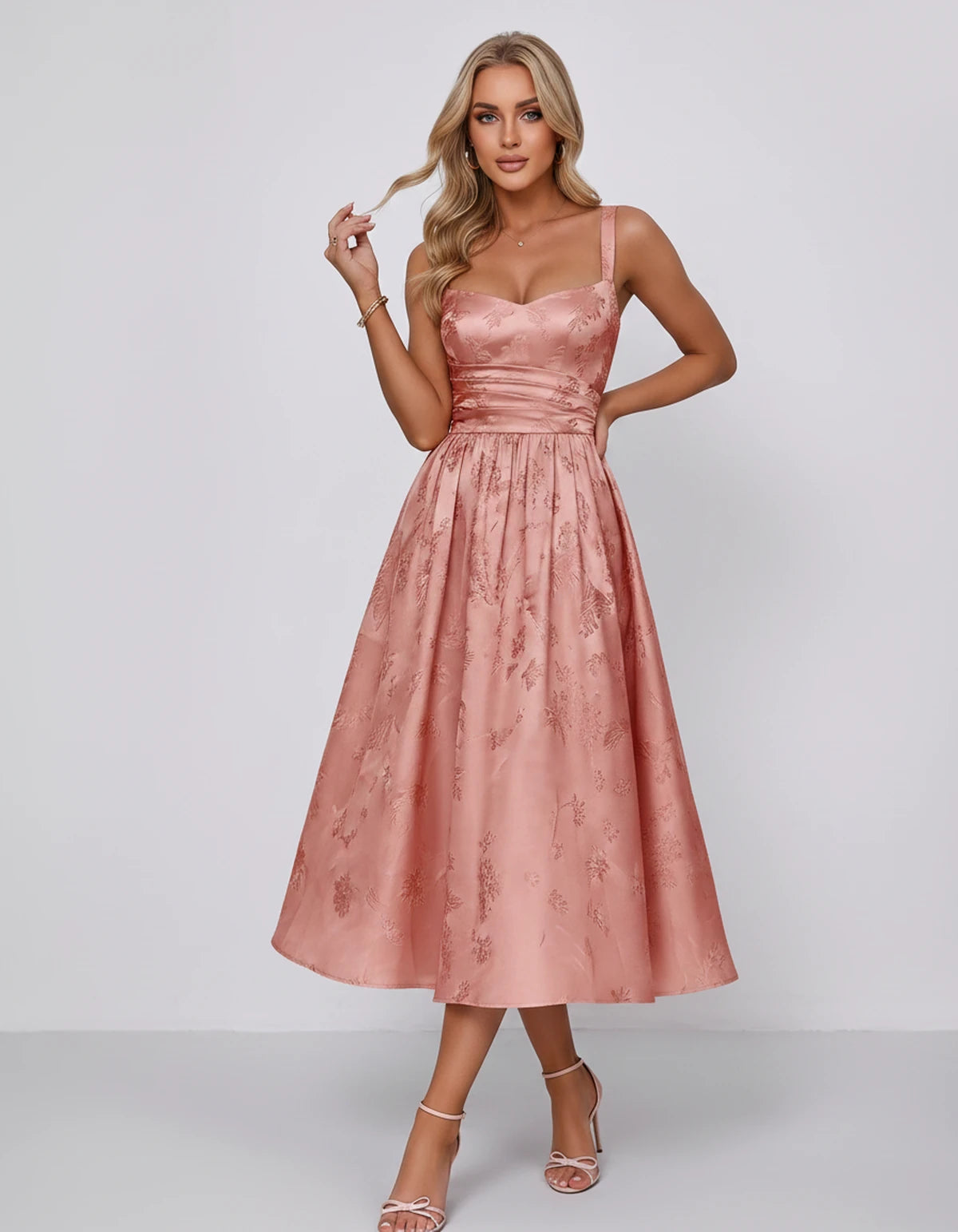 Belvedere Midi Dresses — Coral | SKU: SD-84503-coral-2,SD-84503-coral-4,SD-84503-coral-6,SD-84503-coral-8,SD-84503-coral-10,SD-84503-coral-12,SD-84503-coral-14,SD-84503-coral-16,SD-84503-coral-16W,SD-84503-coral-18W,SD-84503-coral-20W