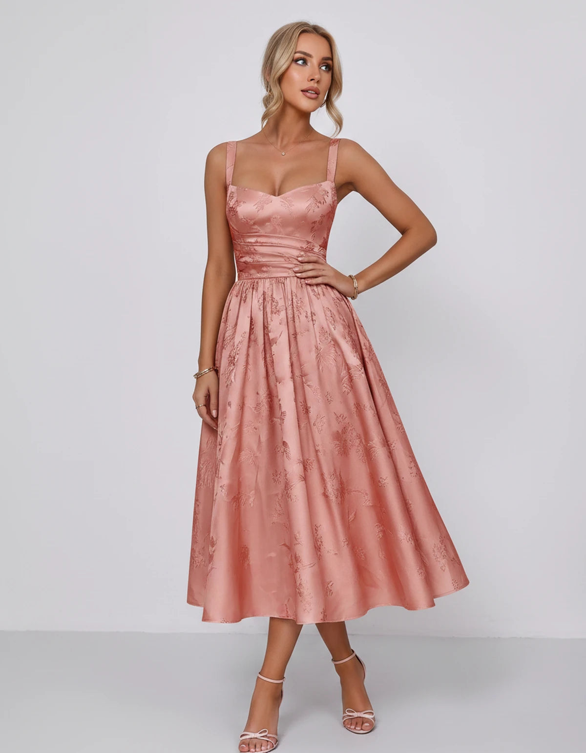 Belvedere Midi Dresses — Coral | SKU: SD-84503-coral-2,SD-84503-coral-4,SD-84503-coral-6,SD-84503-coral-8,SD-84503-coral-10,SD-84503-coral-12,SD-84503-coral-14,SD-84503-coral-16,SD-84503-coral-16W,SD-84503-coral-18W,SD-84503-coral-20W