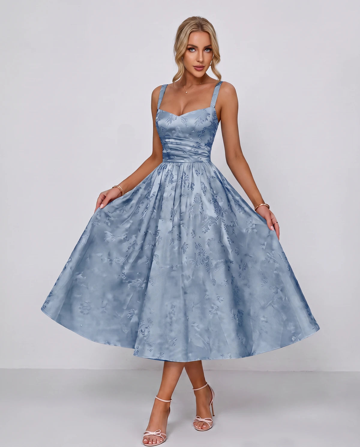 Belvedere Midi Dresses — Dusty Blue