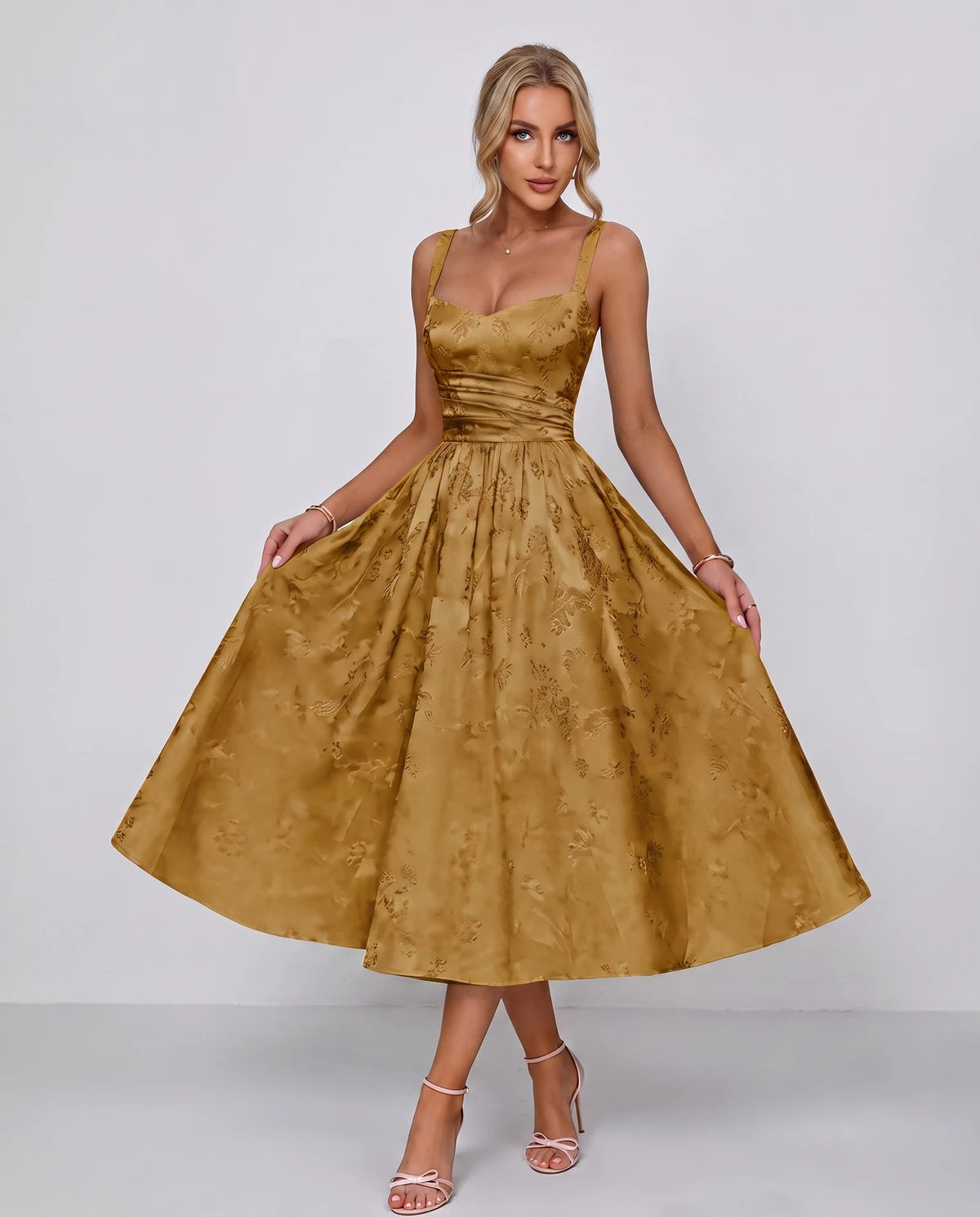 Belvedere Midi Dresses — Gold