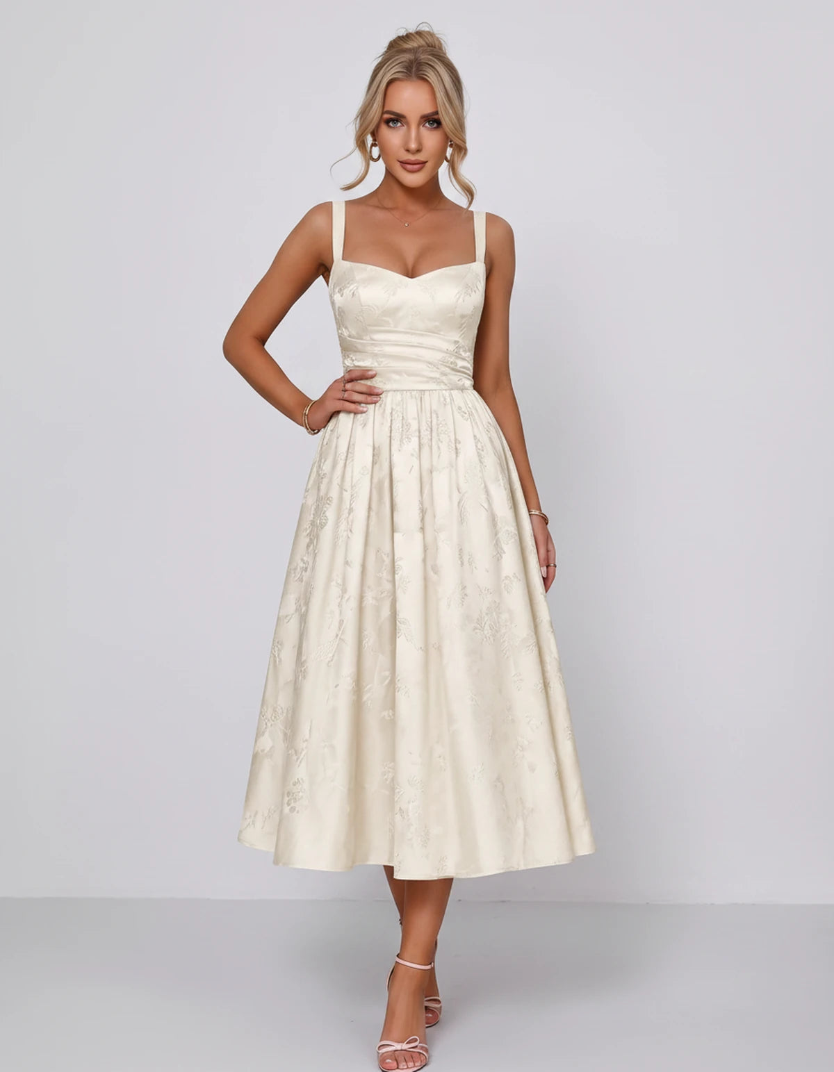 Belvedere Midi Dresses — Ivory | SKU: SD-84503-ivory-2,SD-84503-ivory-4,SD-84503-ivory-6,SD-84503-ivory-8,SD-84503-ivory-10,SD-84503-ivory-12,SD-84503-ivory-14,SD-84503-ivory-16,SD-84503-ivory-16W,SD-84503-ivory-18W,SD-84503-ivory-20W