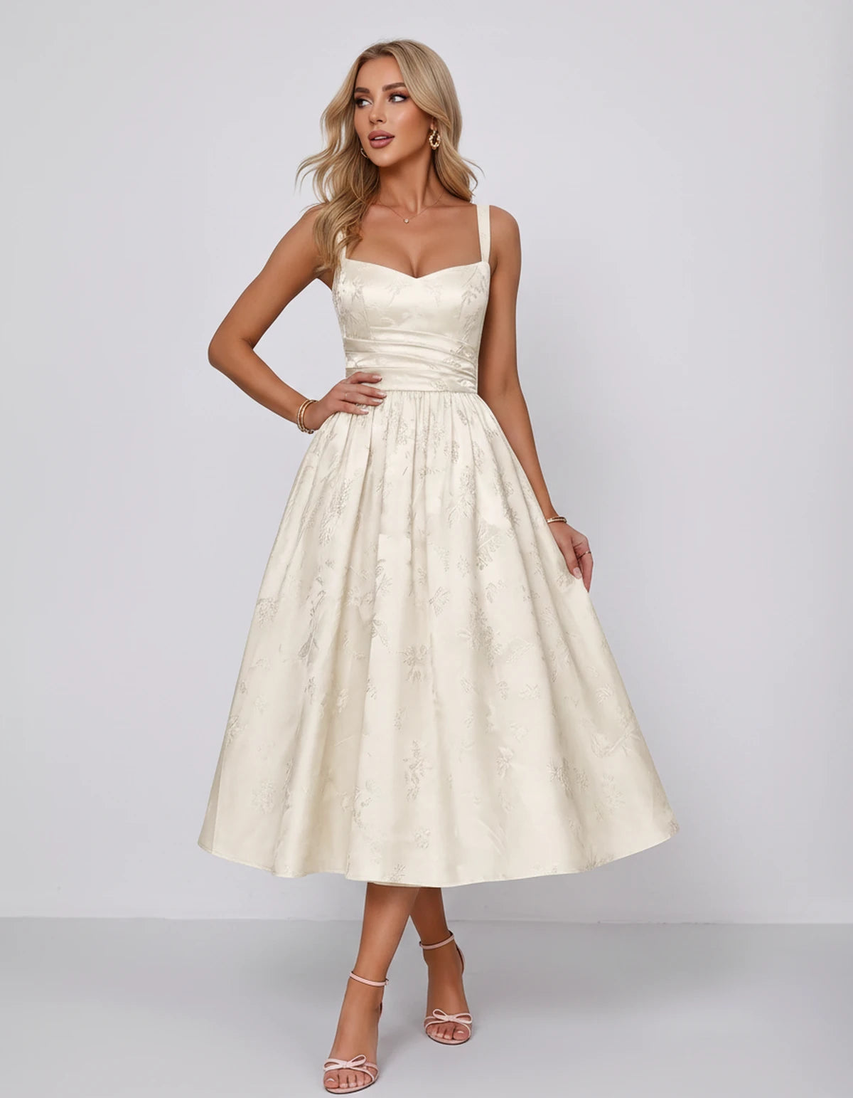 Belvedere Midi Dresses — Ivory | SKU: SD-84503-ivory-2,SD-84503-ivory-4,SD-84503-ivory-6,SD-84503-ivory-8,SD-84503-ivory-10,SD-84503-ivory-12,SD-84503-ivory-14,SD-84503-ivory-16,SD-84503-ivory-16W,SD-84503-ivory-18W,SD-84503-ivory-20W