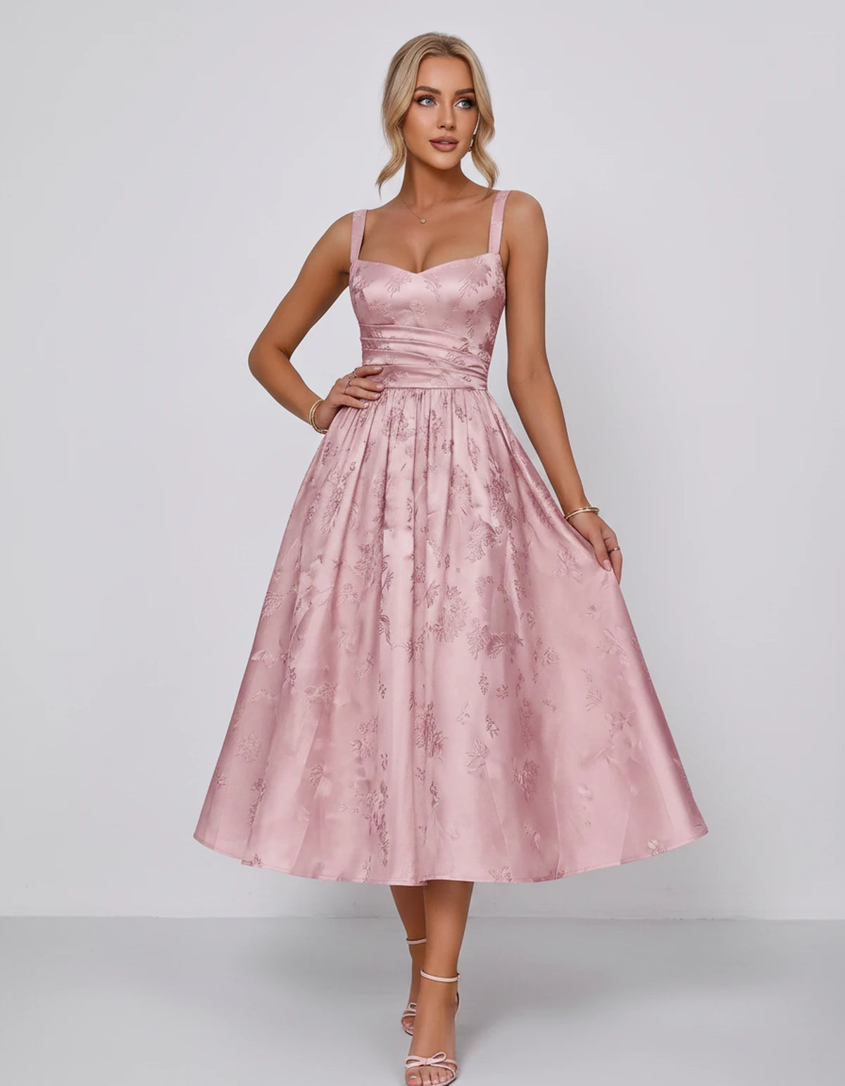 Belvedere Midi Dresses — Pink | SKU: SD-84503-pink-2,SD-84503-pink-4,SD-84503-pink-6,SD-84503-pink-8,SD-84503-pink-10,SD-84503-pink-12,SD-84503-pink-14,SD-84503-pink-16,SD-84503-pink-16W,SD-84503-pink-18W,SD-84503-pink-20W