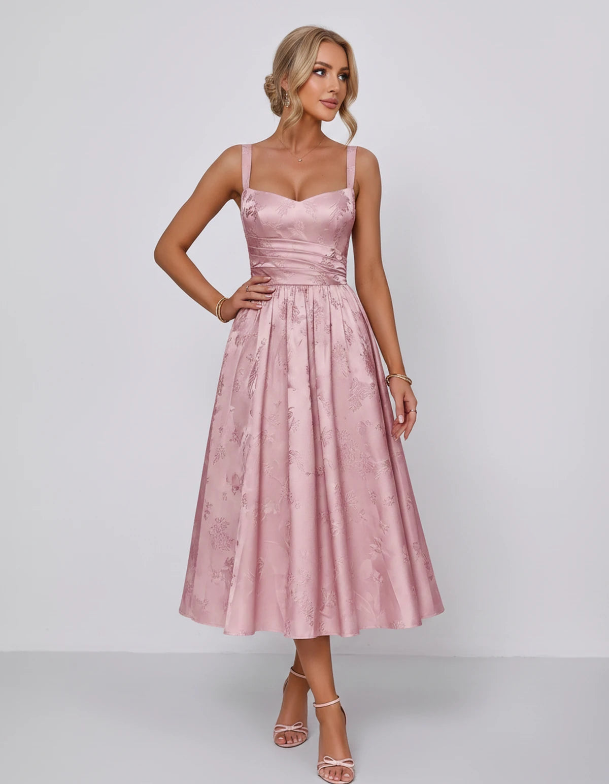 Belvedere Midi Dresses — Pink | SKU: SD-84503-pink-2,SD-84503-pink-4,SD-84503-pink-6,SD-84503-pink-8,SD-84503-pink-10,SD-84503-pink-12,SD-84503-pink-14,SD-84503-pink-16,SD-84503-pink-16W,SD-84503-pink-18W,SD-84503-pink-20W
