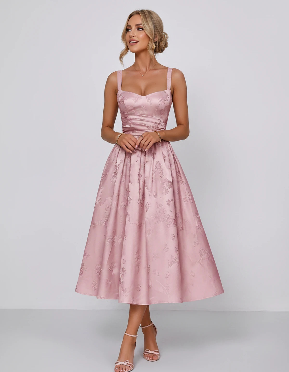 Belvedere Midi Dresses — Pink | SKU: SD-84503-pink-2,SD-84503-pink-4,SD-84503-pink-6,SD-84503-pink-8,SD-84503-pink-10,SD-84503-pink-12,SD-84503-pink-14,SD-84503-pink-16,SD-84503-pink-16W,SD-84503-pink-18W,SD-84503-pink-20W