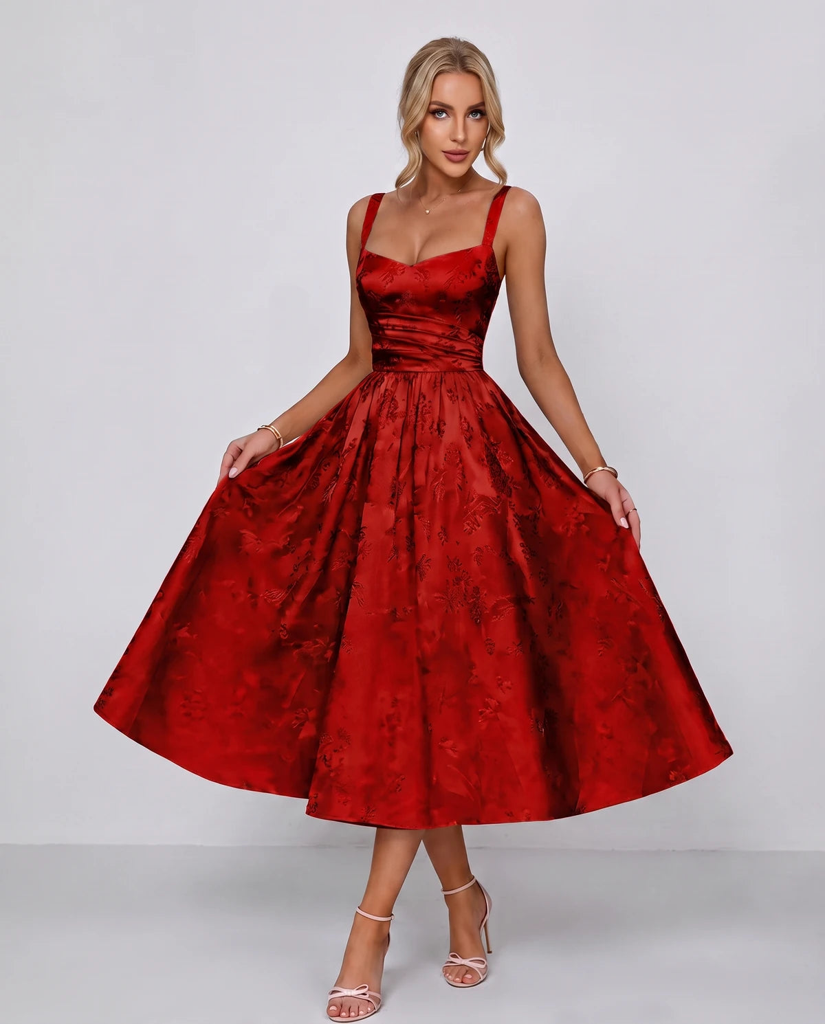 Belvedere Midi Dresses — Red