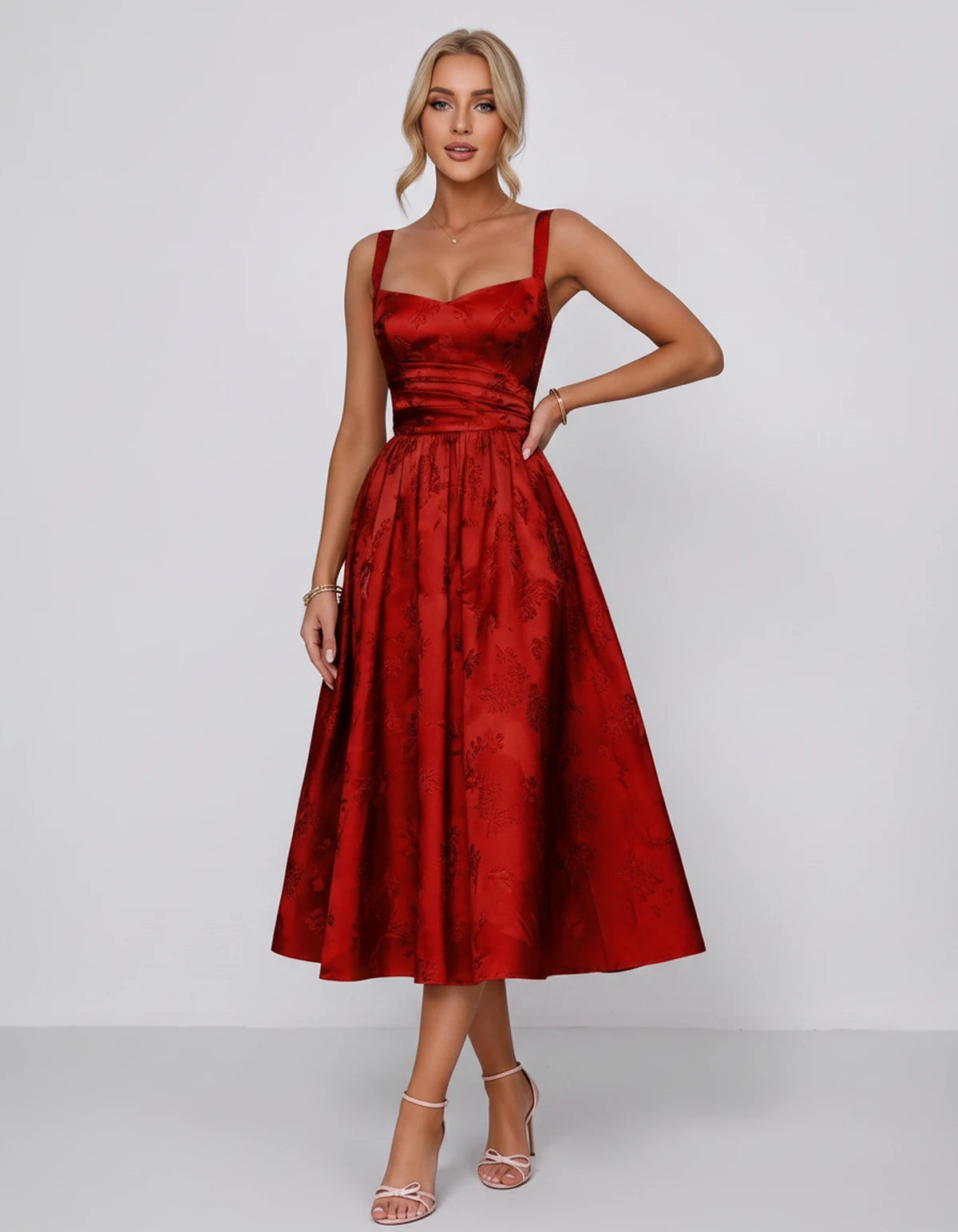 Belvedere Midi Dresses — Red | SKU: SD-84503-red-2,SD-84503-red-4,SD-84503-red-6,SD-84503-red-8,SD-84503-red-10,SD-84503-red-12,SD-84503-red-14,SD-84503-red-16,SD-84503-red-16W,SD-84503-red-18W,SD-84503-red-20W