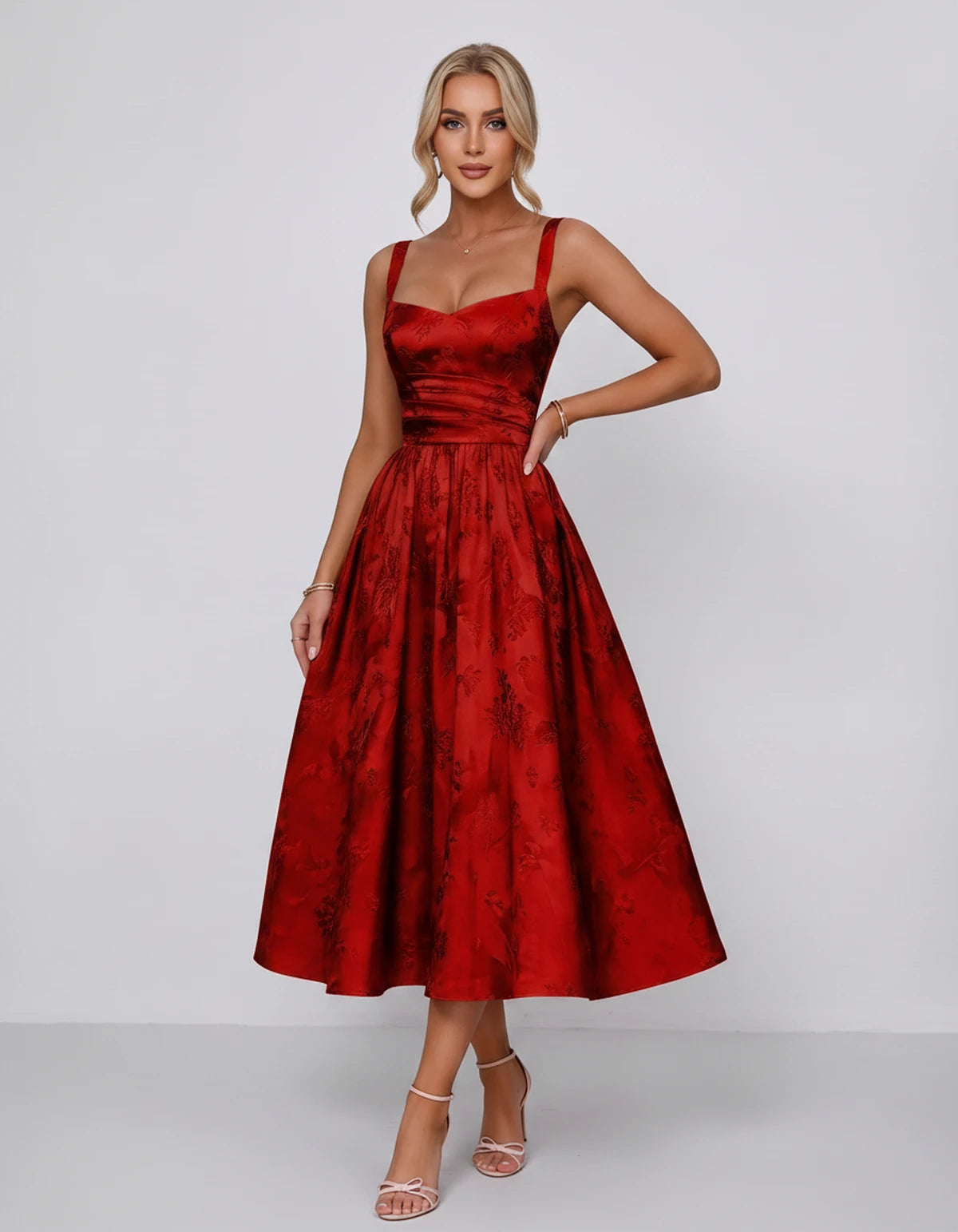 Belvedere Midi Dresses — Red | SKU: SD-84503-red-2,SD-84503-red-4,SD-84503-red-6,SD-84503-red-8,SD-84503-red-10,SD-84503-red-12,SD-84503-red-14,SD-84503-red-16,SD-84503-red-16W,SD-84503-red-18W,SD-84503-red-20W