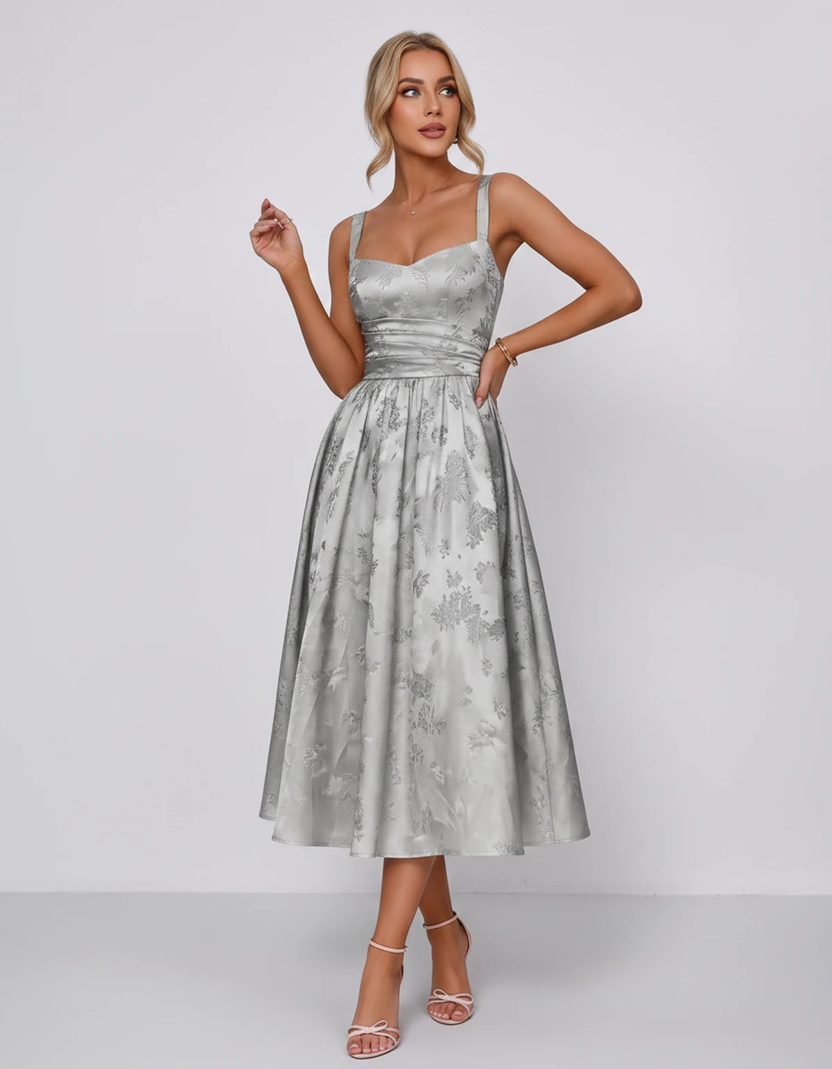 Belvedere Midi Dresses — Silver | SKU: SD-84503-silver-2,SD-84503-silver-4,SD-84503-silver-6,SD-84503-silver-8,SD-84503-silver-10,SD-84503-silver-12,SD-84503-silver-14,SD-84503-silver-16,SD-84503-silver-16W,SD-84503-silver-18W,SD-84503-silver-20W