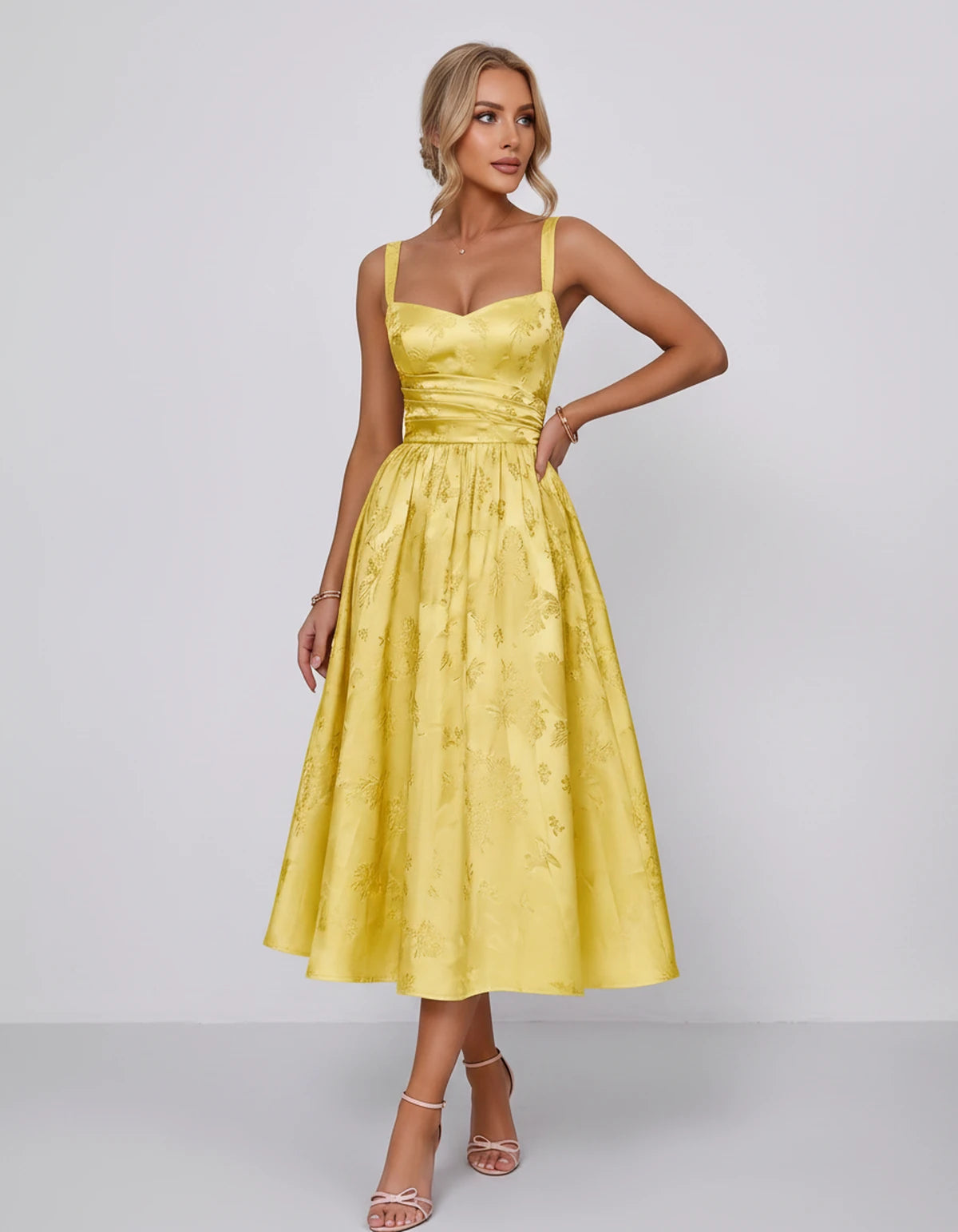 Belvedere Midi Dresses — Yellow | SKU: SD-84503-yellow-2,SD-84503-yellow-4,SD-84503-yellow-6,SD-84503-yellow-8,SD-84503-yellow-10,SD-84503-yellow-12,SD-84503-yellow-14,SD-84503-yellow-16,SD-84503-yellow-16W,SD-84503-yellow-18W,SD-84503-yellow-20W