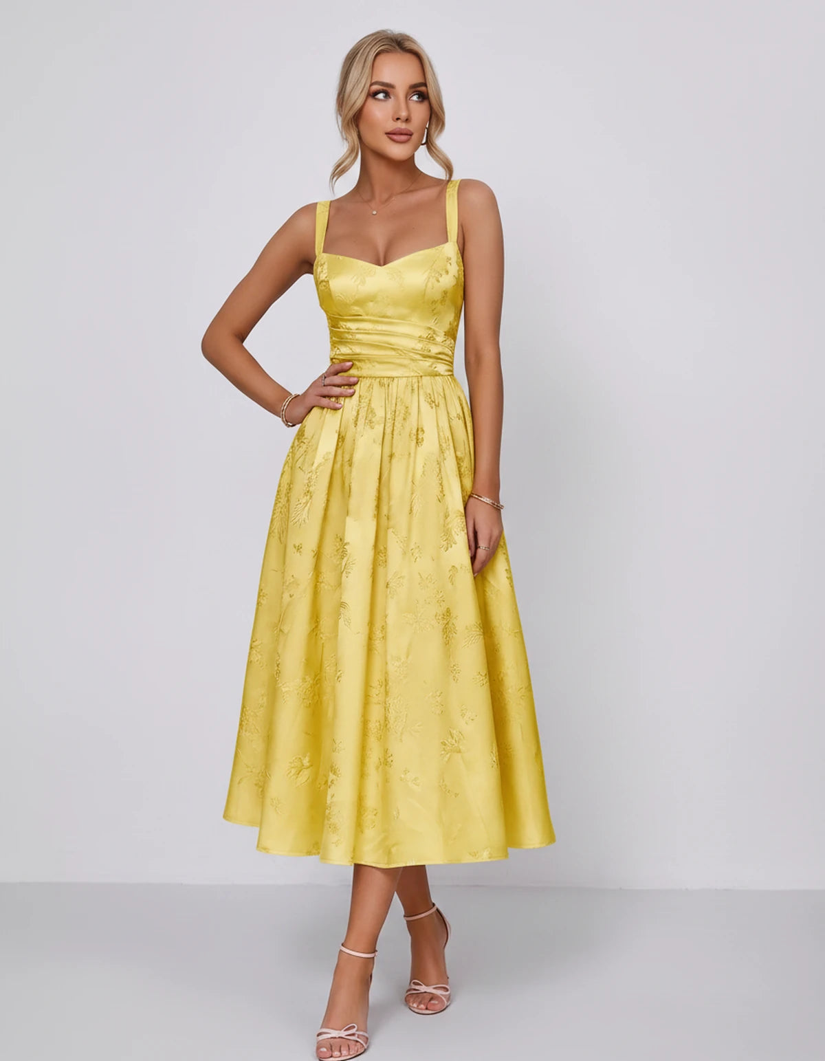 Belvedere Midi Dresses — Yellow | SKU: SD-84503-yellow-2,SD-84503-yellow-4,SD-84503-yellow-6,SD-84503-yellow-8,SD-84503-yellow-10,SD-84503-yellow-12,SD-84503-yellow-14,SD-84503-yellow-16,SD-84503-yellow-16W,SD-84503-yellow-18W,SD-84503-yellow-20W