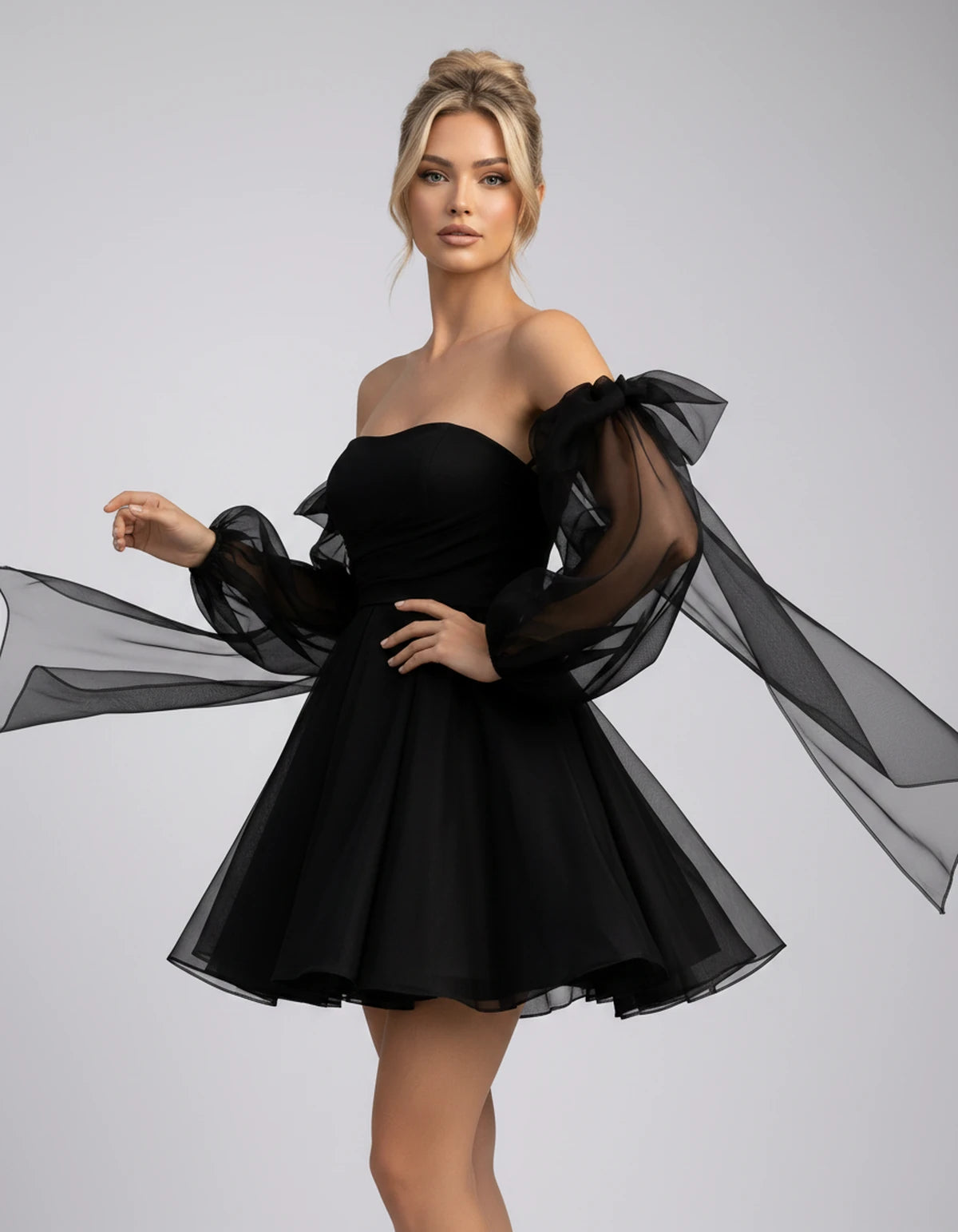 Bergamote Mini Dress — Black | SKU: SD-11409-black-2,SD-11409-black-4,SD-11409-black-6,SD-11409-black-8,SD-11409-black-10,SD-11409-black-12,SD-11409-black-14,SD-11409-black-16,SD-11409-black-16W,SD-11409-black-18W,SD-11409-black-20W,SD-11409-black-22W