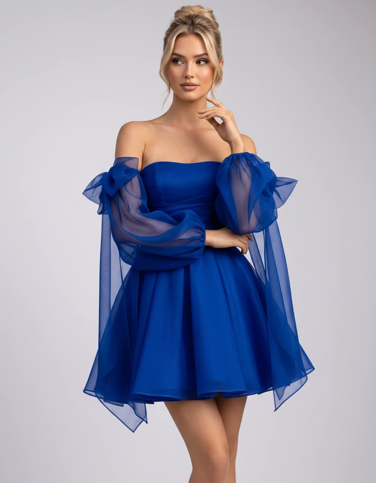 Bergamote Mini Dress — Blue | SKU: SD-11409-blue-2,SD-11409-blue-4,SD-11409-blue-6,SD-11409-blue-8,SD-11409-blue-10,SD-11409-blue-12,SD-11409-blue-14,SD-11409-blue-16,SD-11409-blue-16W,SD-11409-blue-18W,SD-11409-blue-20W,SD-11409-blue-22W
