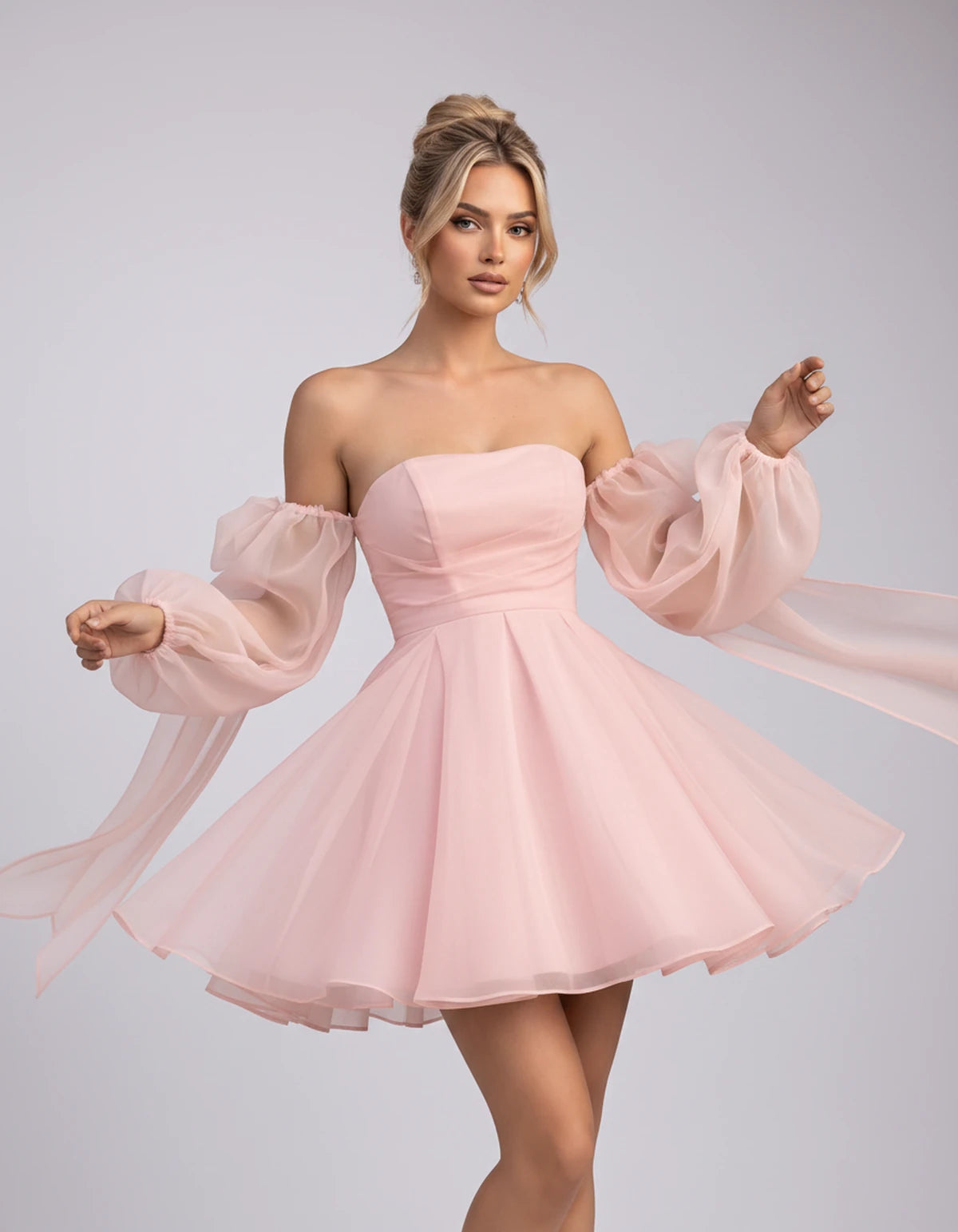Bergamote Mini Dress — Pink | SKU: SD-11409-pink-2,SD-11409-pink-4,SD-11409-pink-6,SD-11409-pink-8,SD-11409-pink-10,SD-11409-pink-12,SD-11409-pink-14,SD-11409-pink-16,SD-11409-pink-16W,SD-11409-pink-18W,SD-11409-pink-20W,SD-11409-pink-22W