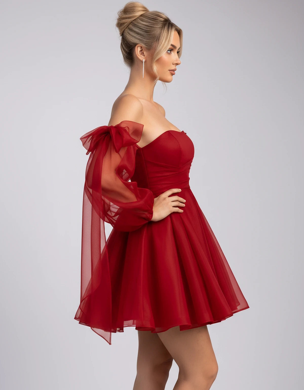 Bergamote Mini Dress — Red | SKU: SD-11409-red-2,SD-11409-red-4,SD-11409-red-6,SD-11409-red-8,SD-11409-red-10,SD-11409-red-12,SD-11409-red-14,SD-11409-red-16,SD-11409-red-16W,SD-11409-red-18W,SD-11409-red-20W,SD-11409-red-22W