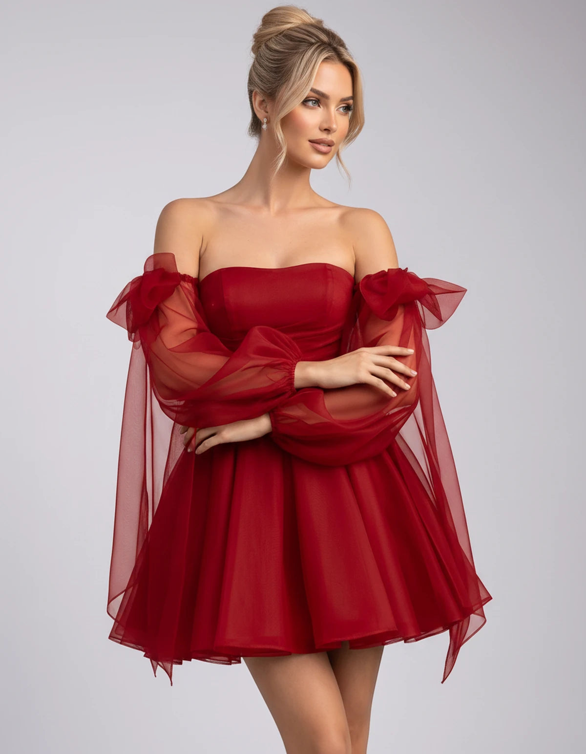 Bergamote Mini Dress — Red | SKU: SD-11409-red-2,SD-11409-red-4,SD-11409-red-6,SD-11409-red-8,SD-11409-red-10,SD-11409-red-12,SD-11409-red-14,SD-11409-red-16,SD-11409-red-16W,SD-11409-red-18W,SD-11409-red-20W,SD-11409-red-22W