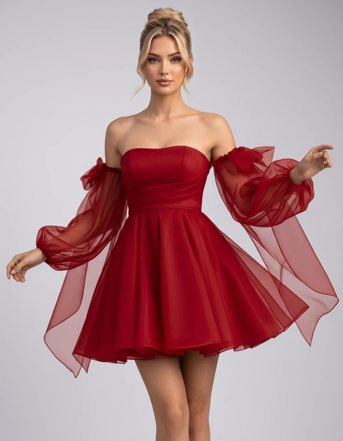 Bergamote Mini Dress — Red | SKU: SD-11409-red-2,SD-11409-red-4,SD-11409-red-6,SD-11409-red-8,SD-11409-red-10,SD-11409-red-12,SD-11409-red-14,SD-11409-red-16,SD-11409-red-16W,SD-11409-red-18W,SD-11409-red-20W,SD-11409-red-22W