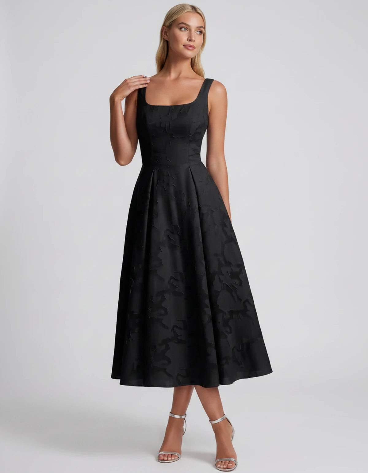 Blanchette Midi Dresses — Black | SKU: SD-79480-black-2,SD-79480-black-4,SD-79480-black-6,SD-79480-black-8,SD-79480-black-10,SD-79480-black-12,SD-79480-black-14,SD-79480-black-16,SD-79480-black-16W,SD-79480-black-18W,SD-79480-black-20W,SD-79480-black-22W,SD-79480-black-24W