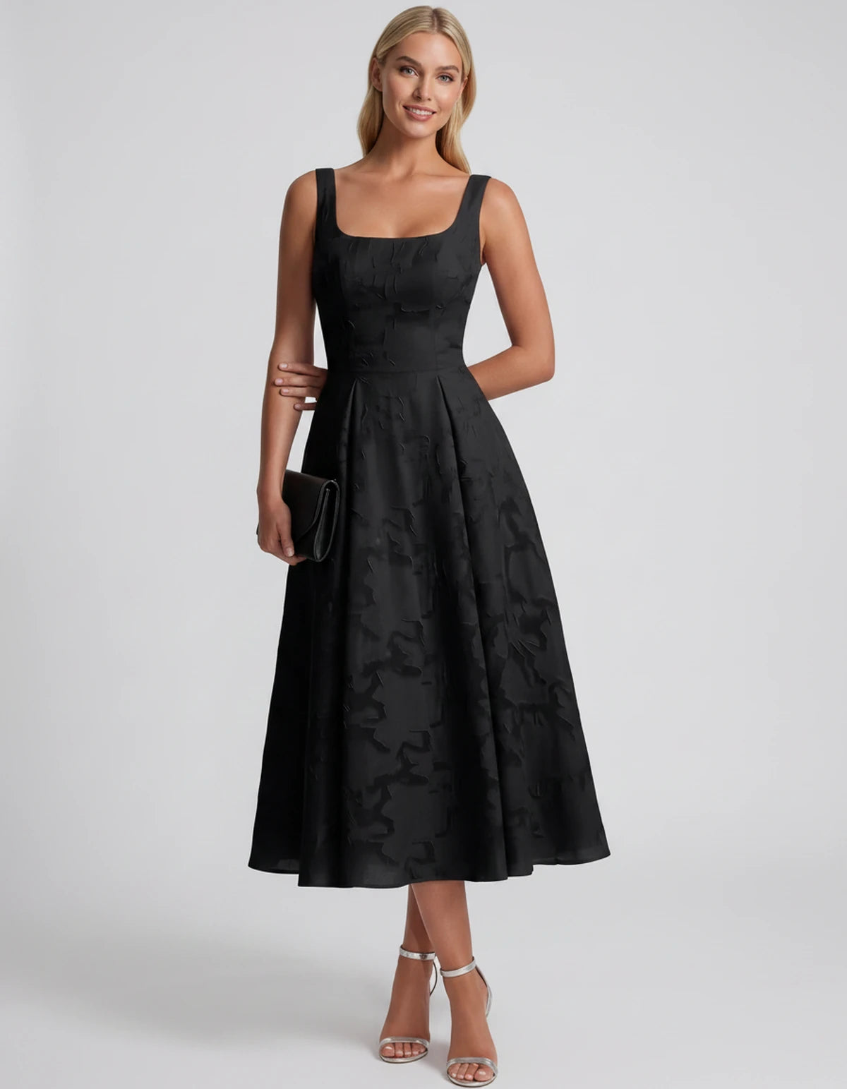 Blanchette Midi Dresses — Black | SKU: SD-79480-black-2,SD-79480-black-4,SD-79480-black-6,SD-79480-black-8,SD-79480-black-10,SD-79480-black-12,SD-79480-black-14,SD-79480-black-16,SD-79480-black-16W,SD-79480-black-18W,SD-79480-black-20W,SD-79480-black-22W,SD-79480-black-24W