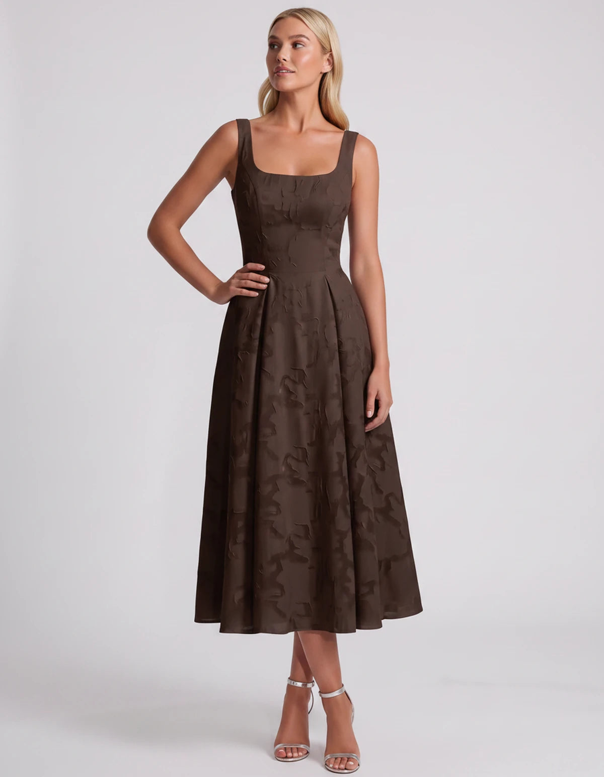 Blanchette Midi Dresses — Brown | SKU: SD-79480-brown-2,SD-79480-brown-4,SD-79480-brown-6,SD-79480-brown-8,SD-79480-brown-10,SD-79480-brown-12,SD-79480-brown-14,SD-79480-brown-16,SD-79480-brown-16W,SD-79480-brown-18W,SD-79480-brown-20W,SD-79480-brown-22W,SD-79480-brown-24W