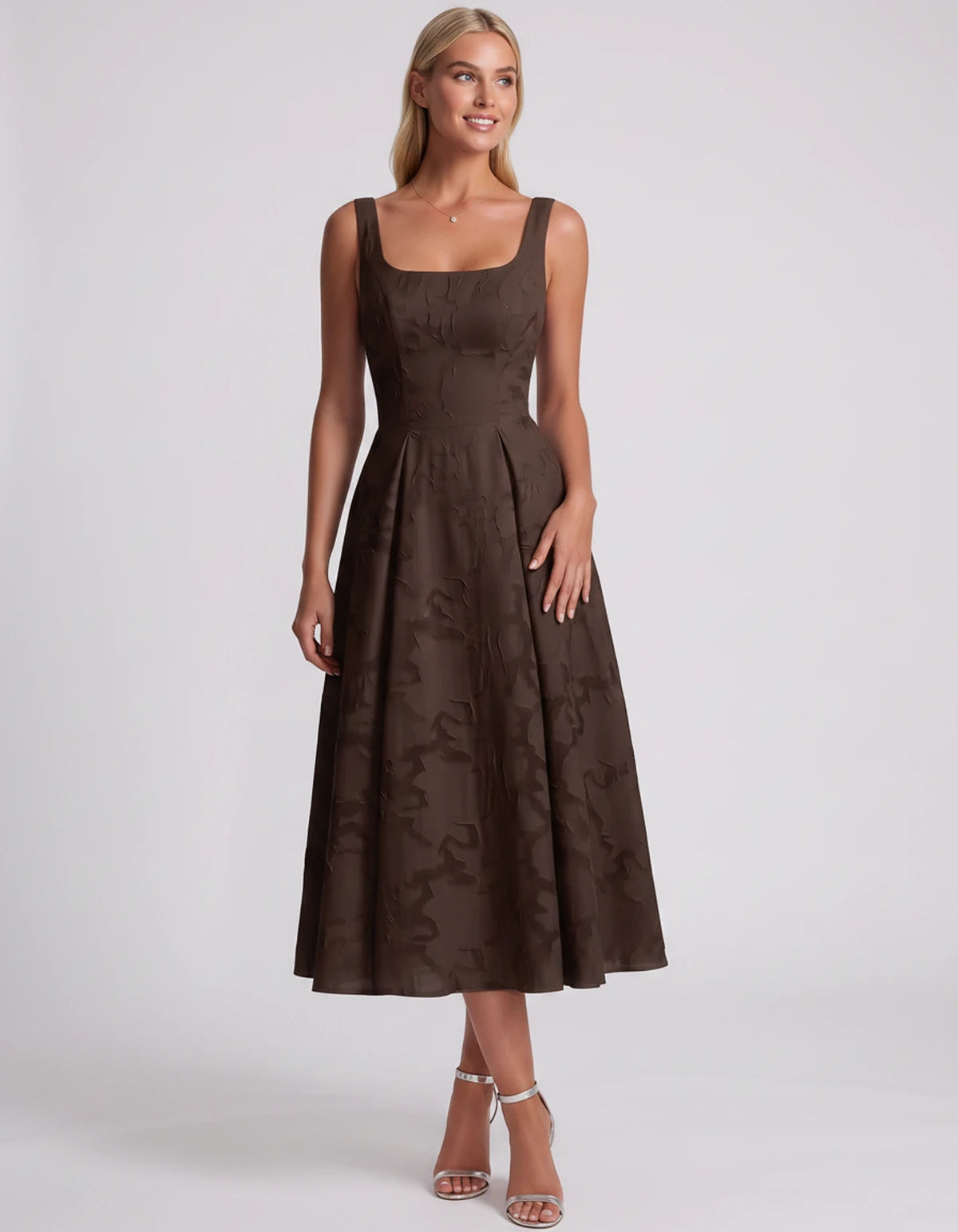 Blanchette Midi Dresses — Brown | SKU: SD-79480-brown-2,SD-79480-brown-4,SD-79480-brown-6,SD-79480-brown-8,SD-79480-brown-10,SD-79480-brown-12,SD-79480-brown-14,SD-79480-brown-16,SD-79480-brown-16W,SD-79480-brown-18W,SD-79480-brown-20W,SD-79480-brown-22W,SD-79480-brown-24W