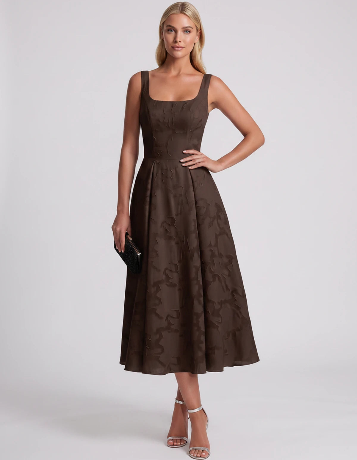 Blanchette Midi Dresses — Brown | SKU: SD-79480-brown-2,SD-79480-brown-4,SD-79480-brown-6,SD-79480-brown-8,SD-79480-brown-10,SD-79480-brown-12,SD-79480-brown-14,SD-79480-brown-16,SD-79480-brown-16W,SD-79480-brown-18W,SD-79480-brown-20W,SD-79480-brown-22W,SD-79480-brown-24W