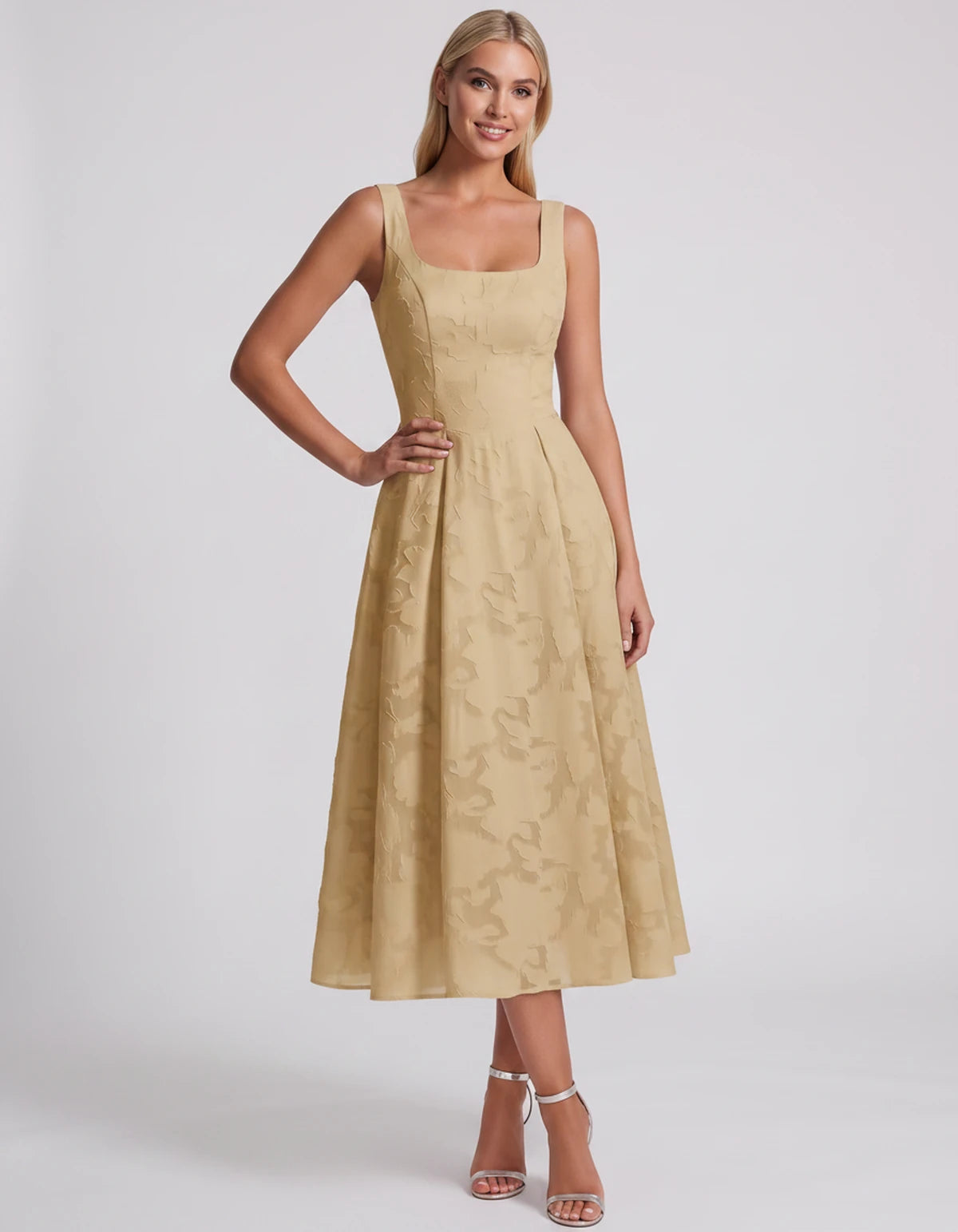 Blanchette Midi Dresses — Champagne | SKU: SD-79480-champagne-2,SD-79480-champagne-4,SD-79480-champagne-6,SD-79480-champagne-8,SD-79480-champagne-10,SD-79480-champagne-12,SD-79480-champagne-14,SD-79480-champagne-16,SD-79480-champagne-16W,SD-79480-champagne-18W,SD-79480-champagne-20W,SD-79480-champagne-22W,SD-79480-champagne-24W