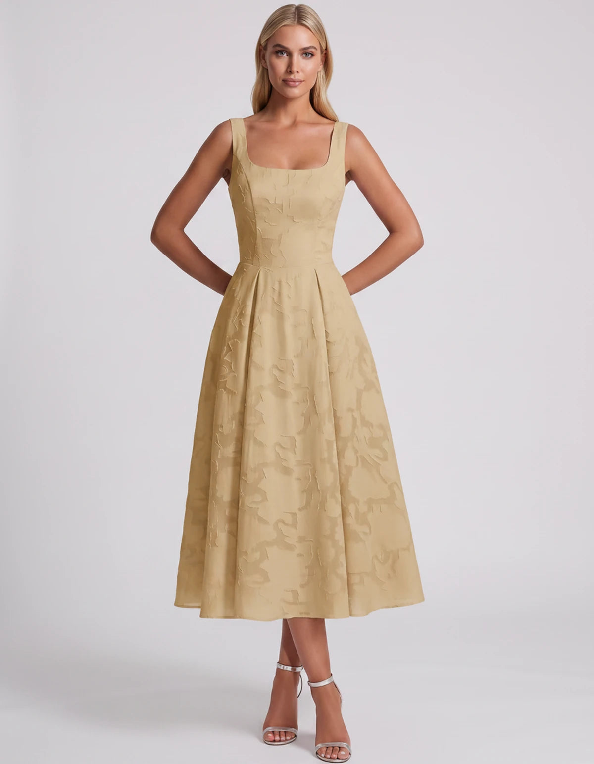 Blanchette Midi Dresses — Champagne | SKU: SD-79480-champagne-2,SD-79480-champagne-4,SD-79480-champagne-6,SD-79480-champagne-8,SD-79480-champagne-10,SD-79480-champagne-12,SD-79480-champagne-14,SD-79480-champagne-16,SD-79480-champagne-16W,SD-79480-champagne-18W,SD-79480-champagne-20W,SD-79480-champagne-22W,SD-79480-champagne-24W