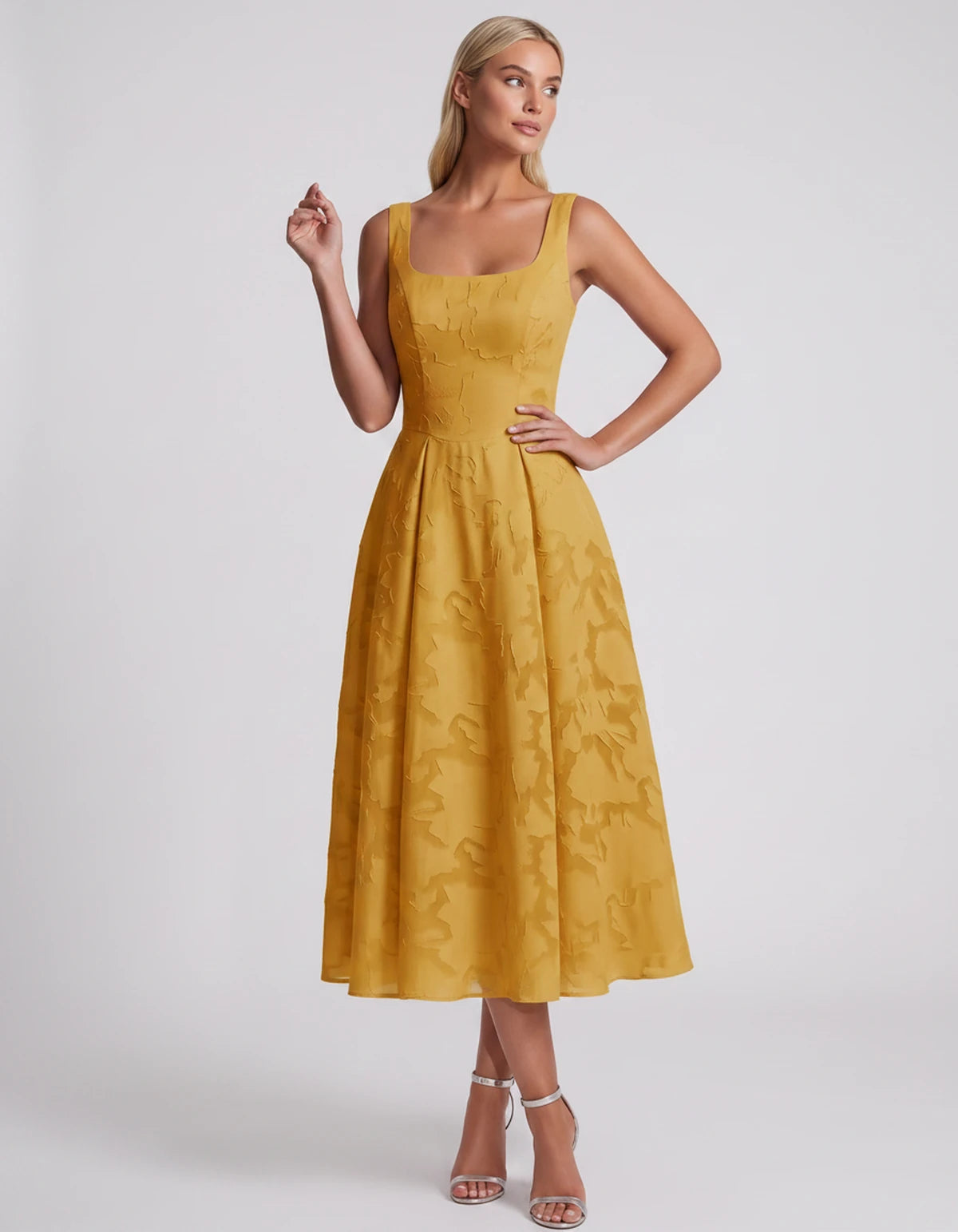 Blanchette Midi Dresses — Gold | SKU: SD-79480-gold-2,SD-79480-gold-4,SD-79480-gold-6,SD-79480-gold-8,SD-79480-gold-10,SD-79480-gold-12,SD-79480-gold-14,SD-79480-gold-16,SD-79480-gold-16W,SD-79480-gold-18W,SD-79480-gold-20W,SD-79480-gold-22W,SD-79480-gold-24W