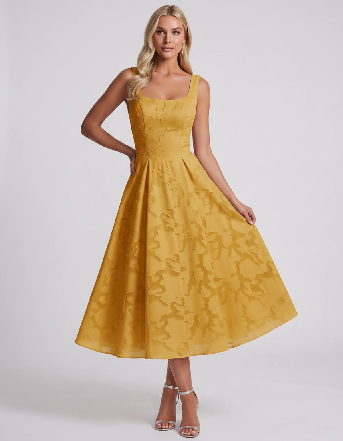 Blanchette Midi Dresses — Gold | SKU: SD-79480-gold-2,SD-79480-gold-4,SD-79480-gold-6,SD-79480-gold-8,SD-79480-gold-10,SD-79480-gold-12,SD-79480-gold-14,SD-79480-gold-16,SD-79480-gold-16W,SD-79480-gold-18W,SD-79480-gold-20W,SD-79480-gold-22W,SD-79480-gold-24W