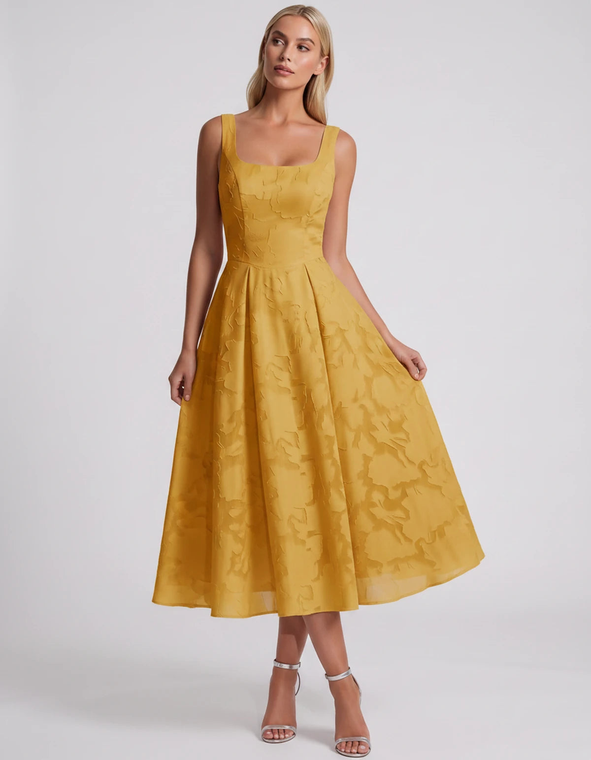 Blanchette Midi Dresses — Gold | SKU: SD-79480-gold-2,SD-79480-gold-4,SD-79480-gold-6,SD-79480-gold-8,SD-79480-gold-10,SD-79480-gold-12,SD-79480-gold-14,SD-79480-gold-16,SD-79480-gold-16W,SD-79480-gold-18W,SD-79480-gold-20W,SD-79480-gold-22W,SD-79480-gold-24W