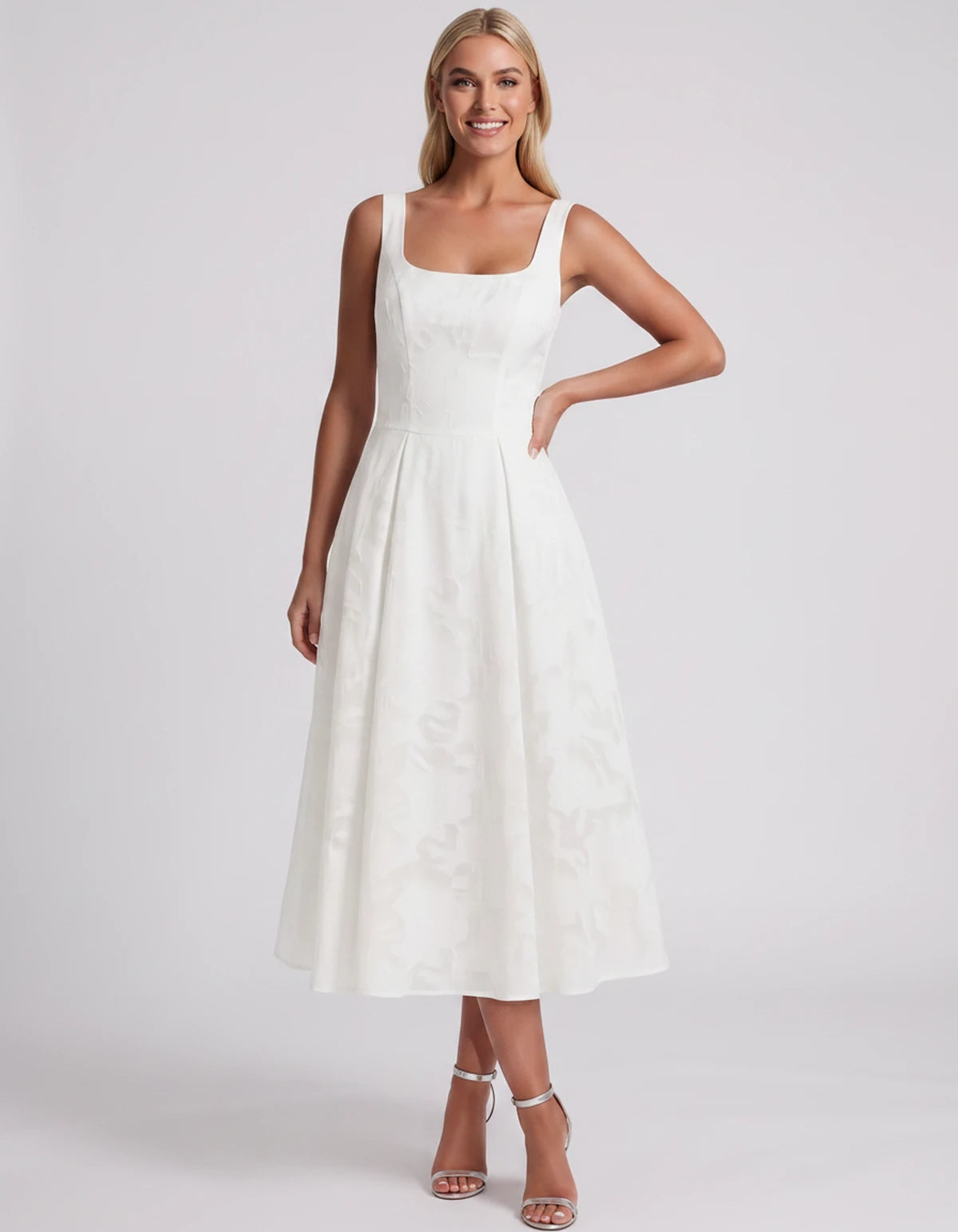 Blanchette Midi Dresses — Ivory | SKU: SD-79480-ivory-2,SD-79480-ivory-4,SD-79480-ivory-6,SD-79480-ivory-8,SD-79480-ivory-10,SD-79480-ivory-12,SD-79480-ivory-14,SD-79480-ivory-16,SD-79480-ivory-16W,SD-79480-ivory-18W,SD-79480-ivory-20W,SD-79480-ivory-22W,SD-79480-ivory-24W