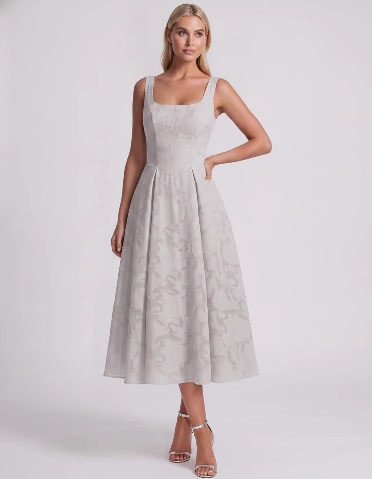 Blanchette Midi Dresses — White | SKU: SD-79480-white-2,SD-79480-white-4,SD-79480-white-6,SD-79480-white-8,SD-79480-white-10,SD-79480-white-12,SD-79480-white-14,SD-79480-white-16,SD-79480-white-16W,SD-79480-white-18W,SD-79480-white-20W,SD-79480-white-22W,SD-79480-white-24W