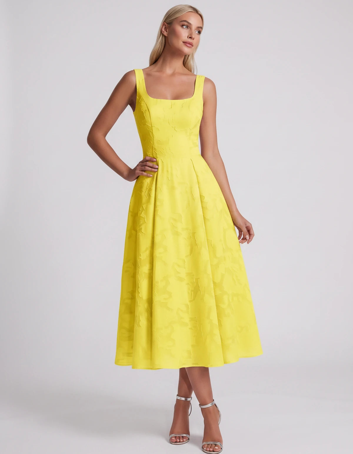 Blanchette Midi Dresses — Yellow | SKU: SD-79480-yellow-2,SD-79480-yellow-4,SD-79480-yellow-6,SD-79480-yellow-8,SD-79480-yellow-10,SD-79480-yellow-12,SD-79480-yellow-14,SD-79480-yellow-16,SD-79480-yellow-16W,SD-79480-yellow-18W,SD-79480-yellow-20W,SD-79480-yellow-22W,SD-79480-yellow-24W