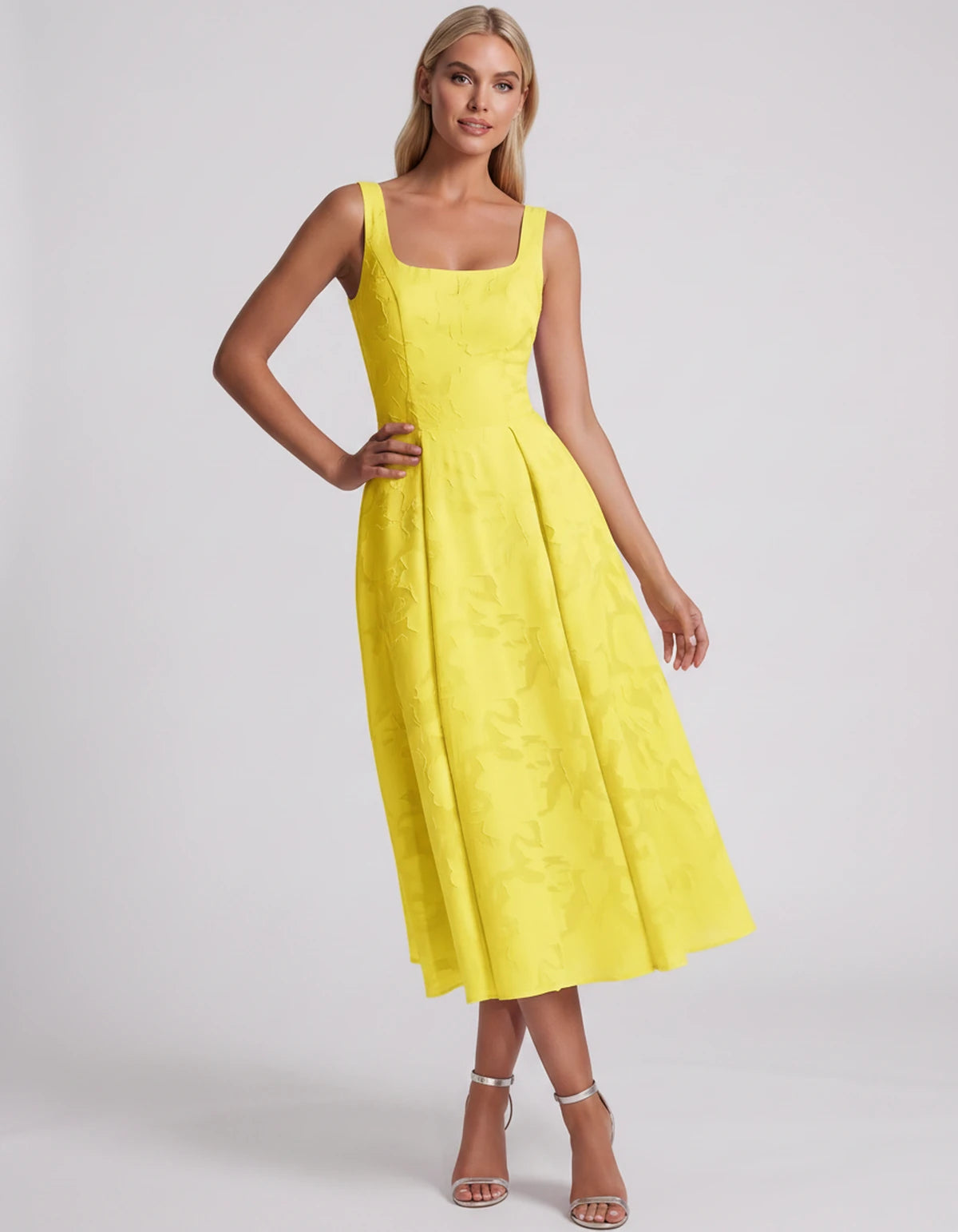 Blanchette Midi Dresses — Yellow | SKU: SD-79480-yellow-2,SD-79480-yellow-4,SD-79480-yellow-6,SD-79480-yellow-8,SD-79480-yellow-10,SD-79480-yellow-12,SD-79480-yellow-14,SD-79480-yellow-16,SD-79480-yellow-16W,SD-79480-yellow-18W,SD-79480-yellow-20W,SD-79480-yellow-22W,SD-79480-yellow-24W