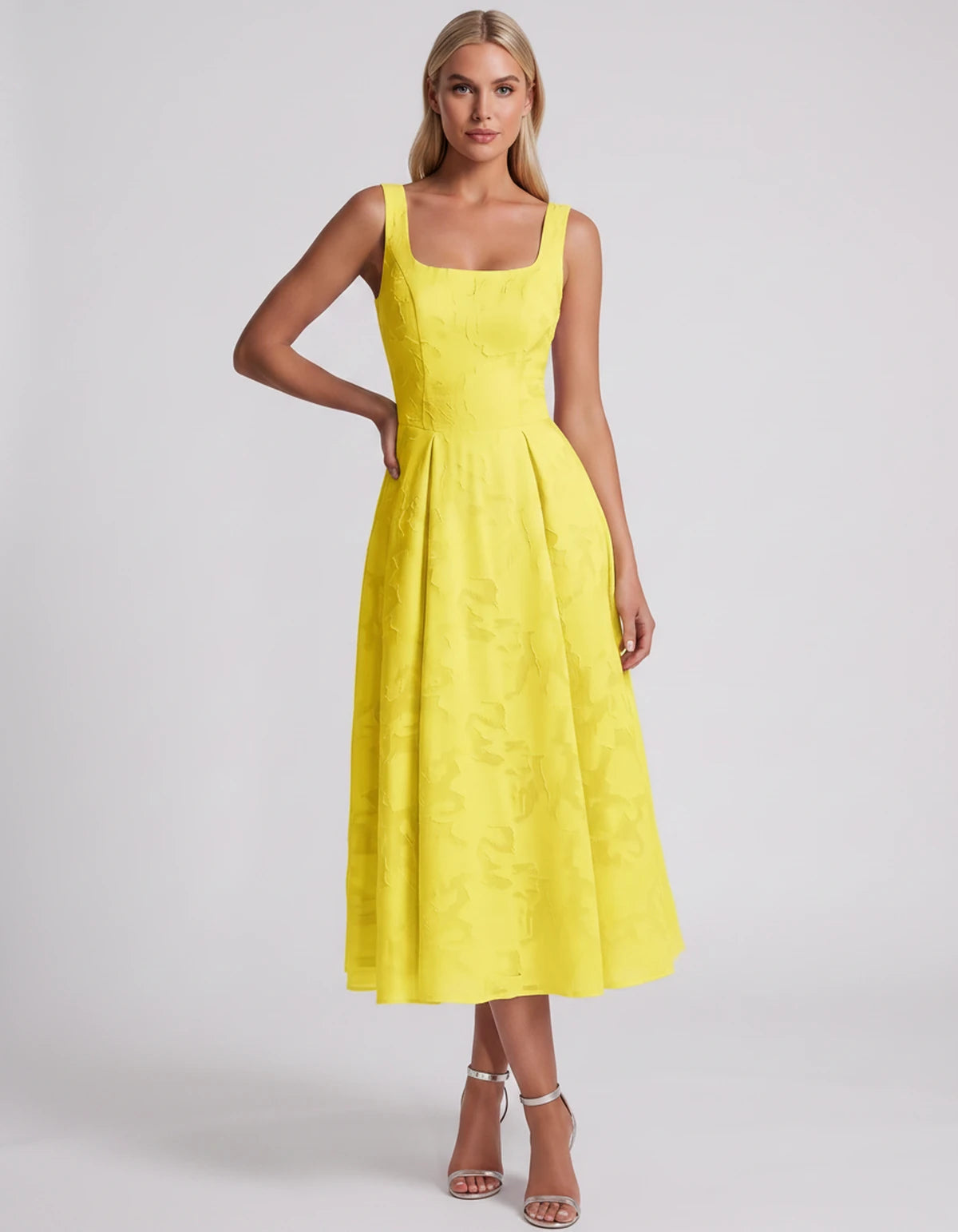 Blanchette Midi Dresses — Yellow | SKU: SD-79480-yellow-2,SD-79480-yellow-4,SD-79480-yellow-6,SD-79480-yellow-8,SD-79480-yellow-10,SD-79480-yellow-12,SD-79480-yellow-14,SD-79480-yellow-16,SD-79480-yellow-16W,SD-79480-yellow-18W,SD-79480-yellow-20W,SD-79480-yellow-22W,SD-79480-yellow-24W