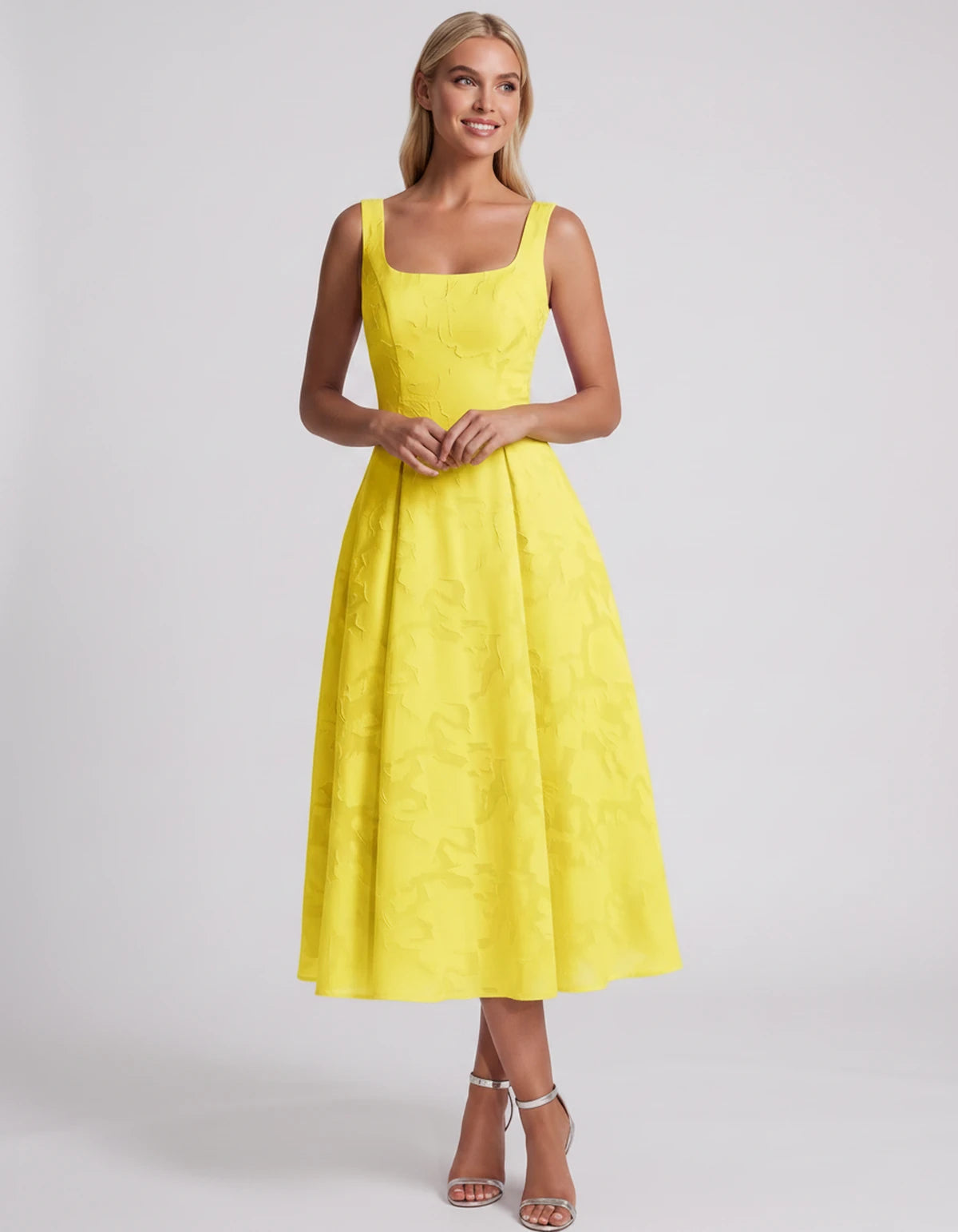 Blanchette Midi Dresses — Yellow | SKU: SD-79480-yellow-2,SD-79480-yellow-4,SD-79480-yellow-6,SD-79480-yellow-8,SD-79480-yellow-10,SD-79480-yellow-12,SD-79480-yellow-14,SD-79480-yellow-16,SD-79480-yellow-16W,SD-79480-yellow-18W,SD-79480-yellow-20W,SD-79480-yellow-22W,SD-79480-yellow-24W