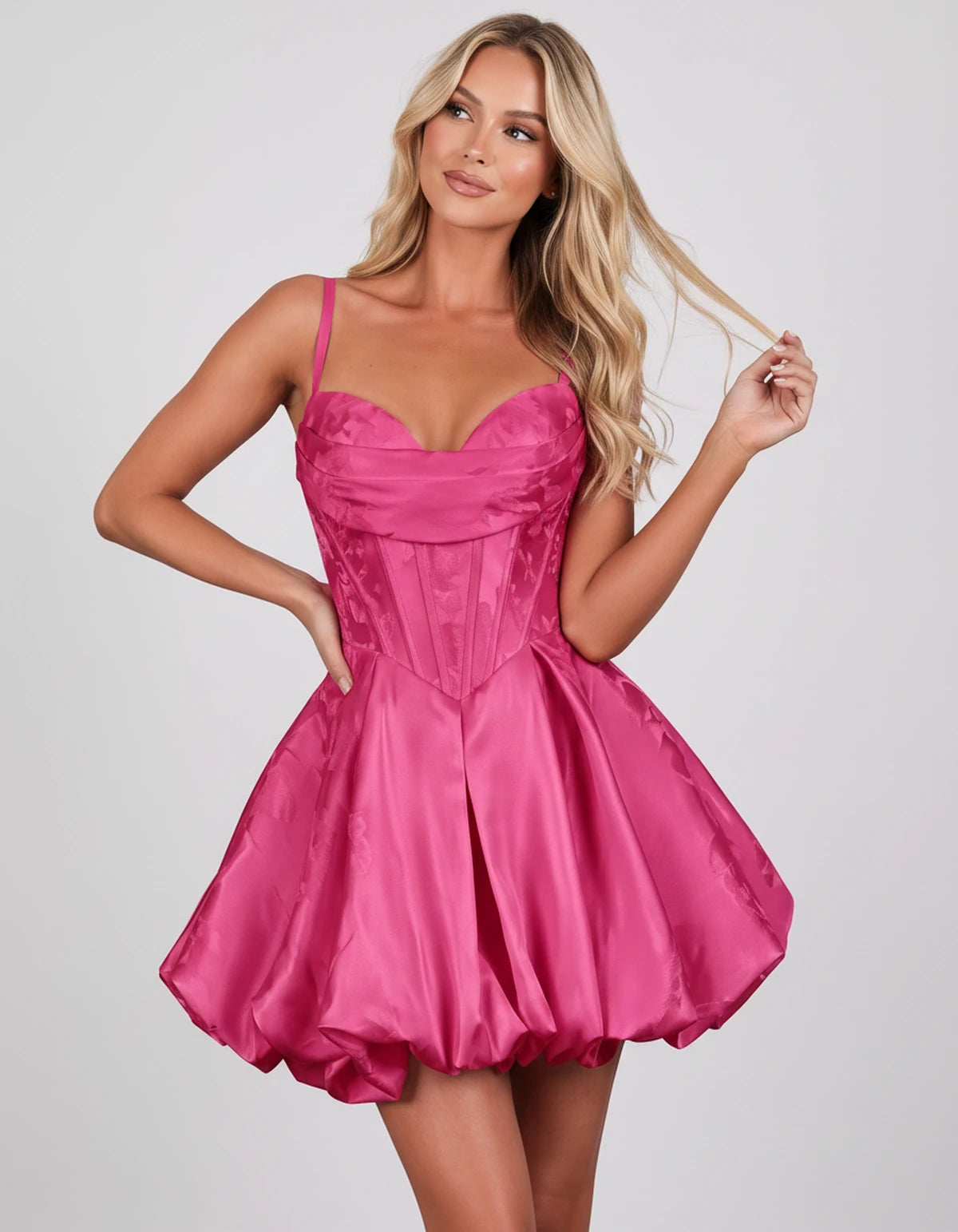 Bruyere Mini Dress — Hot Pink | SKU: SD-73502-hotpink-2,SD-73502-hotpink-4,SD-73502-hotpink-6,SD-73502-hotpink-8,SD-73502-hotpink-10,SD-73502-hotpink-12,SD-73502-hotpink-14,SD-73502-hotpink-16,SD-73502-hotpink-16W,SD-73502-hotpink-18W,SD-73502-hotpink-20W,SD-73502-hotpink-22W